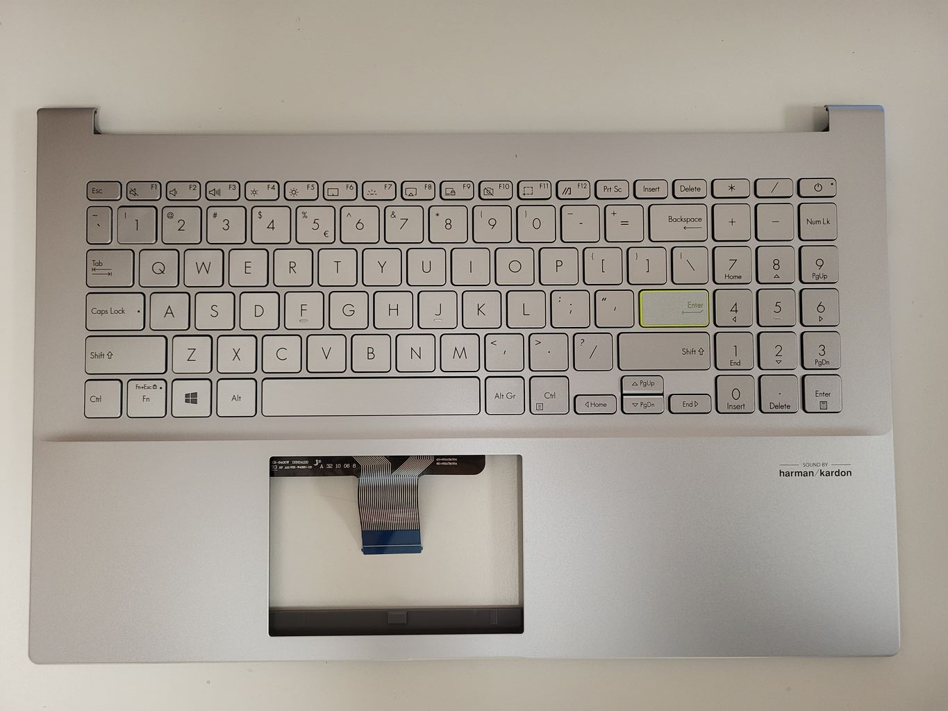 Carcasa superioara cu tastatura palmrest Laptop, Asus, VivoBook S15 S533E, S533F, S533EQ, S533EA, S533FA, S533FL, X521FL-8E, 90NB0LX1-R31UI0, iluminata, argintie, layout US