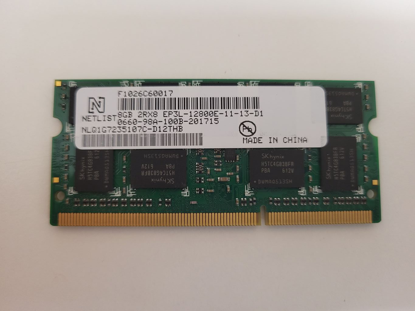 Memorie Server Sodimm NETLIST 8GB 2RX8 EP3L-12800E, DDR3L, NLQ1G7235107C-D12THB, 1.35V, 1600mhz