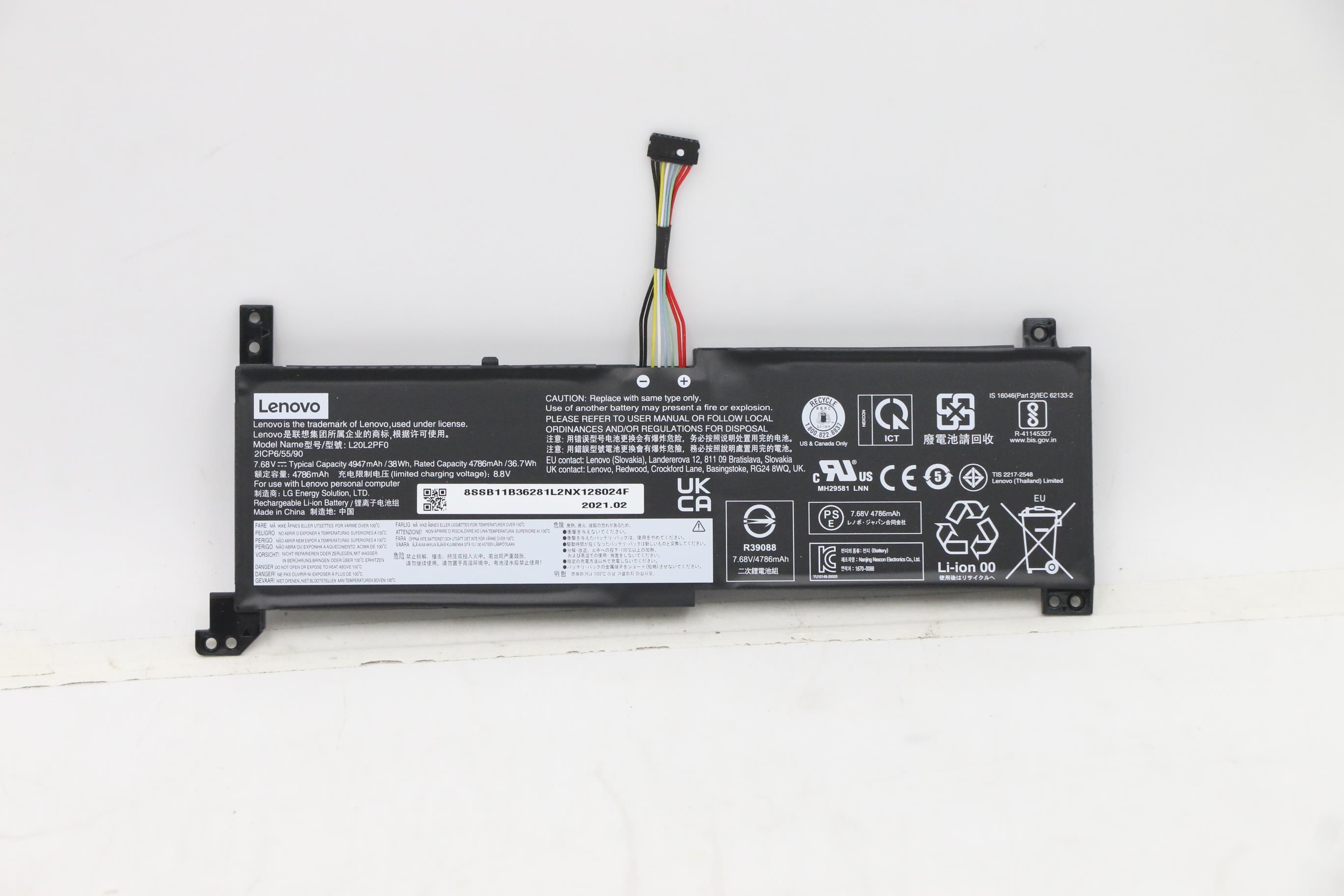 Baterie Laptop, Lenovo, V14 G3 IAP Type 82TS, 82UL, 2ICP6/55/90, L20L2PF0, 6.7V, 4786mAh, 38Wh