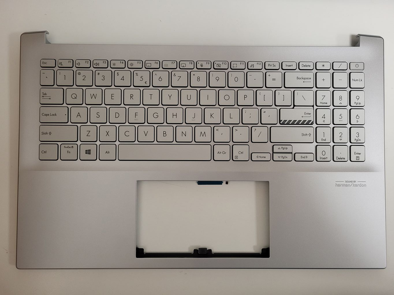 Carcasa cu tastatura palmrest Laptop, Asus, VivoBook Pro 15 K3500, K3500P, K3500PC, K3500PA, K3500PH, 90NB0UU1-R31US, 90NB0UU1-R31UI0, 139XJDTAJN20, iluminata, argintie, layout US