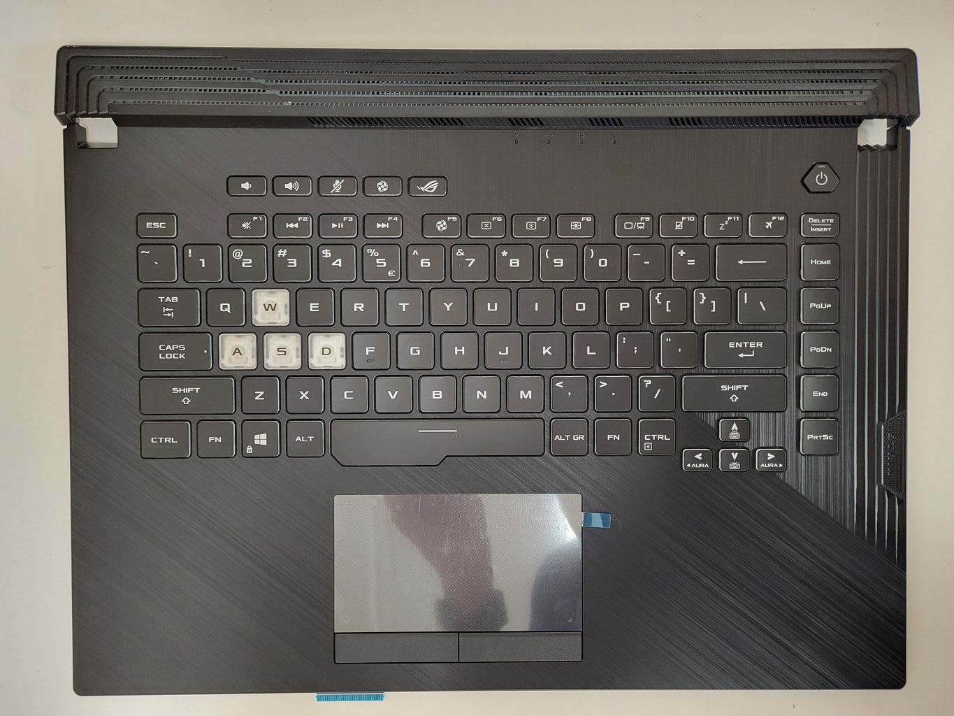 Carcasa superioara cu tastatura palmrest Laptop Gaming, Asus, ROG Strix G G531GT, 13N1-8HA0F21, 13NR01N3AP0121, 90NR01L3-R31UI1, iluminata, conector RGB 8 pini, conector touchpad 12 pini, layout US