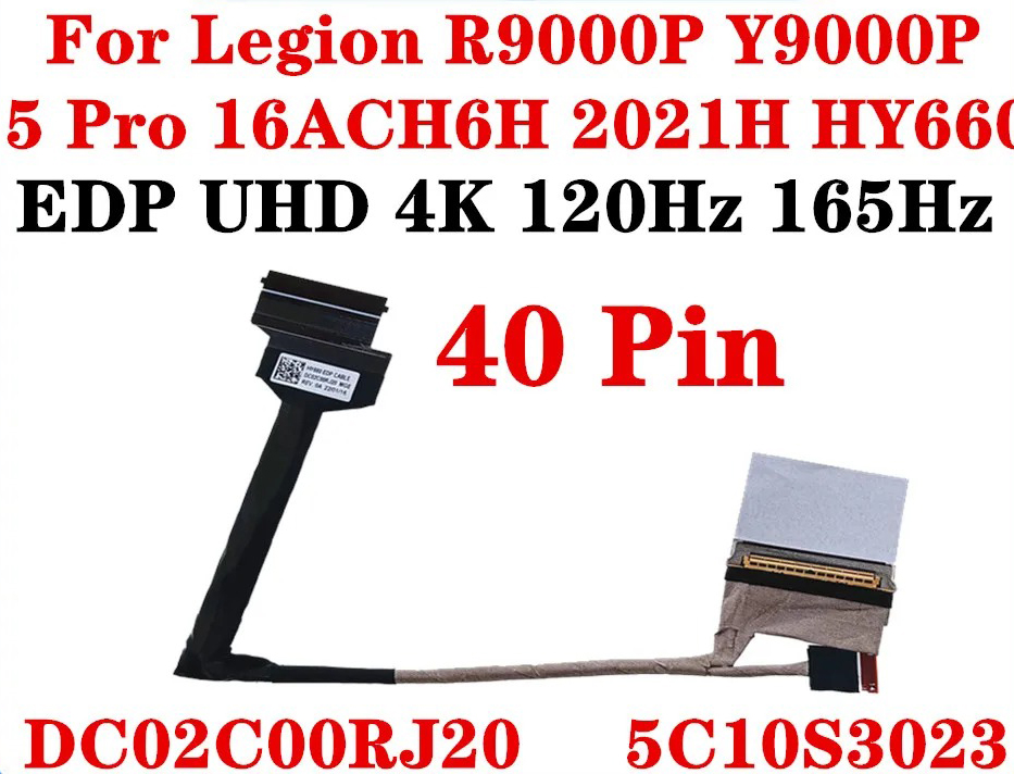 Cablu video LVDS Laptop, Lenovo, Legion 5 Pro 16ACH6 Type 82JS, 5C10S30234, DC02C00RJ00, DC02C00RJ10, DC02C00RJ20, HY660 EDP Cable, 40 pini