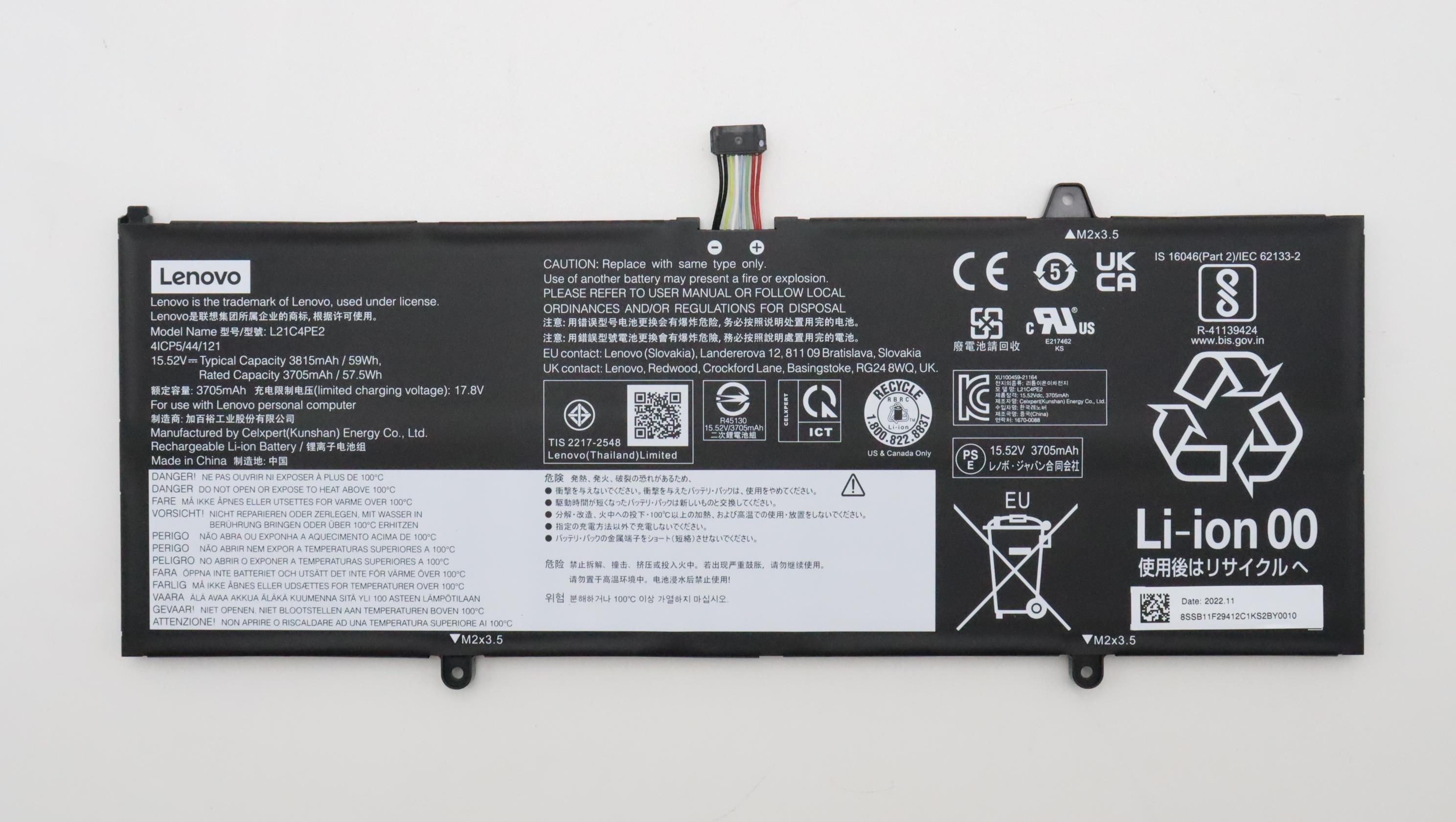 Baterie Laptop, Lenovo, Yoga 5B11F29411, 5B11F29414, 5B11F29421, 5B11N47462, 5B11N47499, 5B11N47428, L21C4PE2, L21M4PE2, L21D4PE2, 4ICP5/44/121, 15.52V, 3705mAh, 59Wh