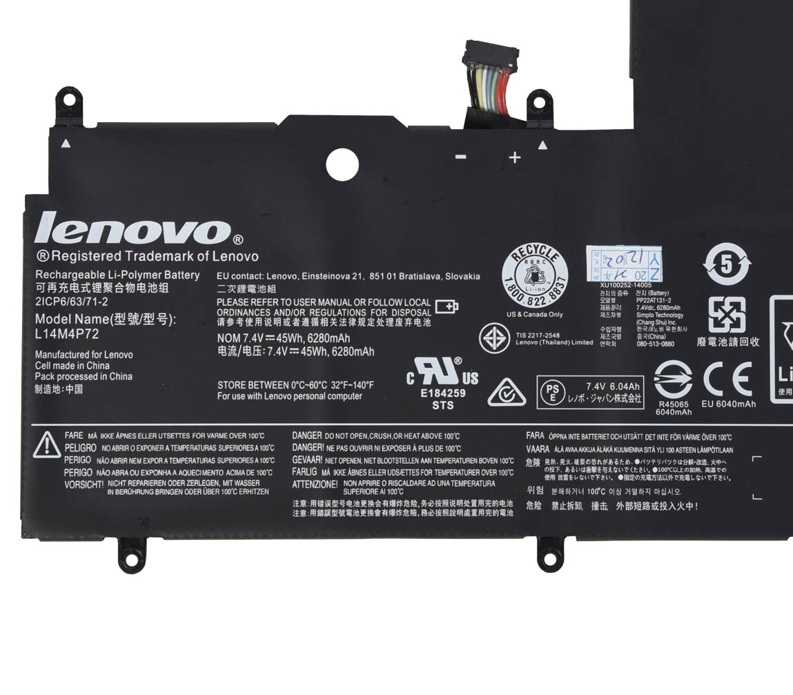 Baterie Laptop, Lenovo, 5B10K10224, 5B10K10226, 5B10G75095, 5B10G84689, L14S4P72, L14M4P72, 2ICP6/63/71-2, 7.4V, 6280mAh, 45Wh