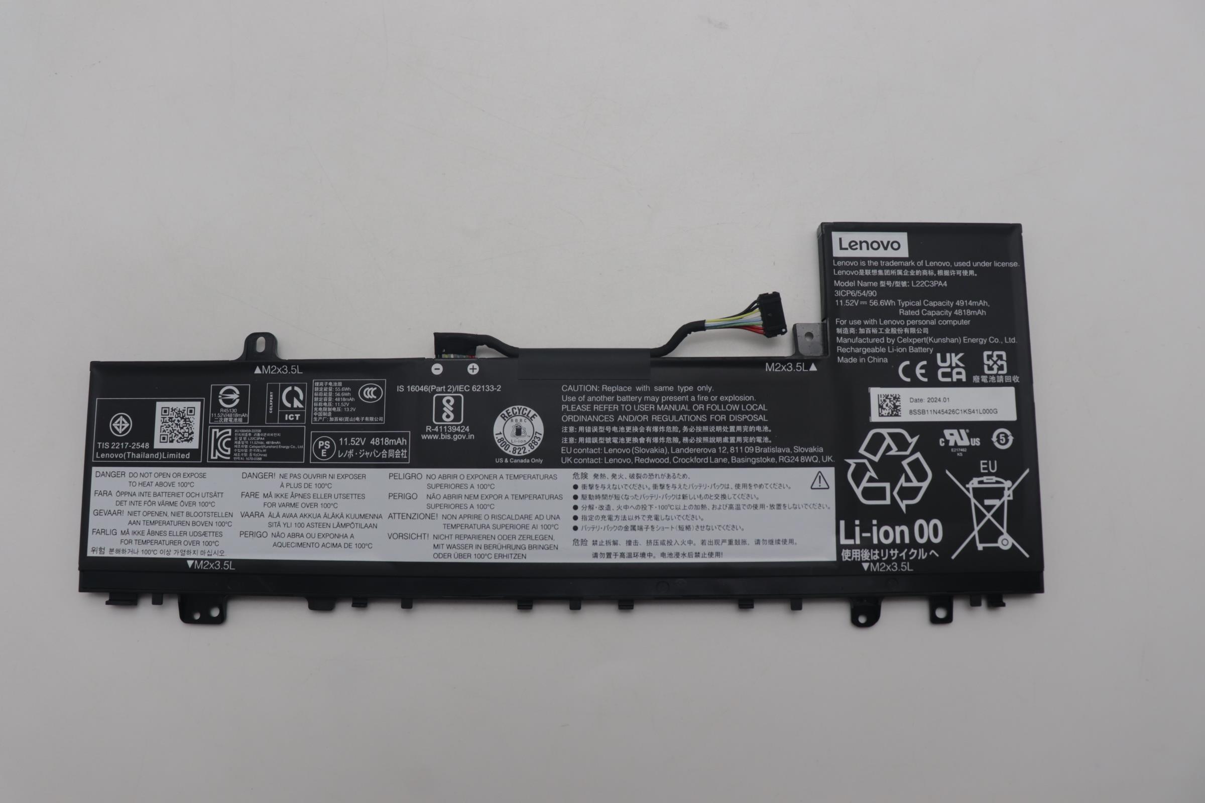 Baterie Laptop, Lenovo, 5B11N45401, 5B11N45402, 5B11N45412, 5B11K39352, 5B11K39356, 5B11K39359, 5B11K39361, 5B11N45433, L22C3PA4, L22L3PA4, L22B3PA4, L22M3PA4, 11.52V, 4818mAh, 56.6Wh