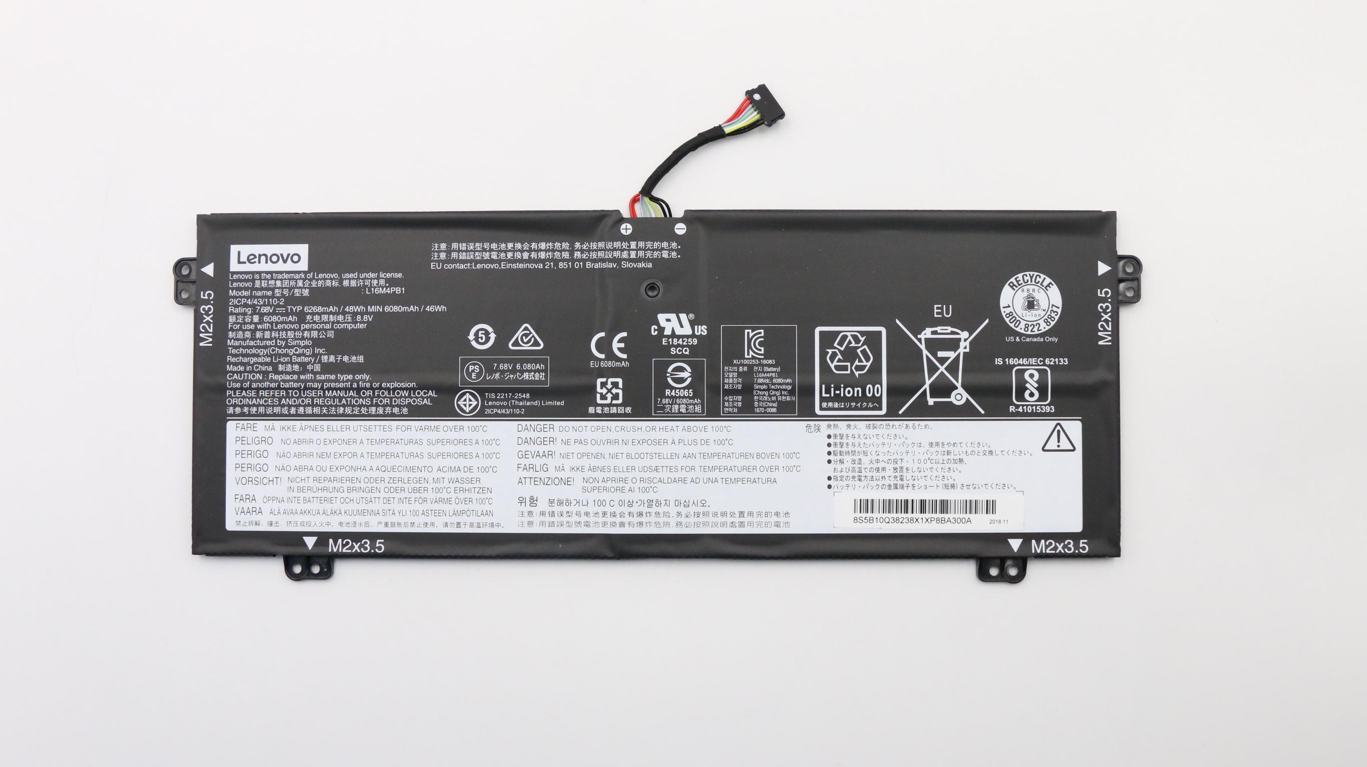 Baterie Laptop, Lenovo, Yoga 730-13IWL Type 81JR, 5B10W67229, 5B10Q38237, 5B10Q38238, 5B10W67264, L16M4PB1, L16C4PB1, 2ICP4/43/110-2, 7.68V, 6080mAh, 48Wh