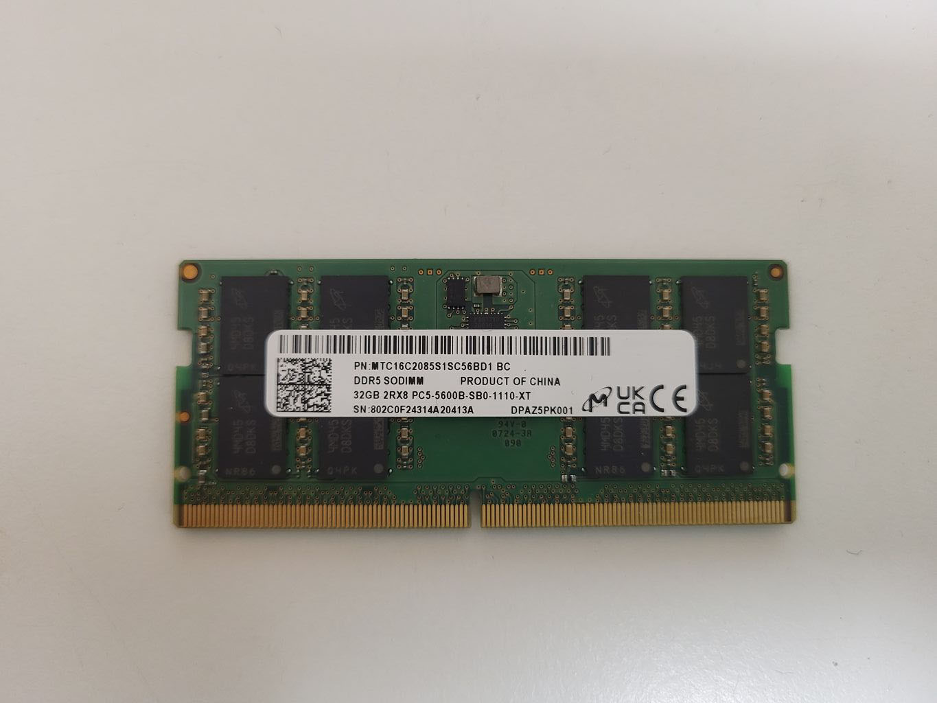 Memorie Laptop, Micron, 32GB, 5600Mhz, PC5-5600B-SB0, Sodimm DDR5, CL46, 1.1V, MTC16C2085S1SC56BD1