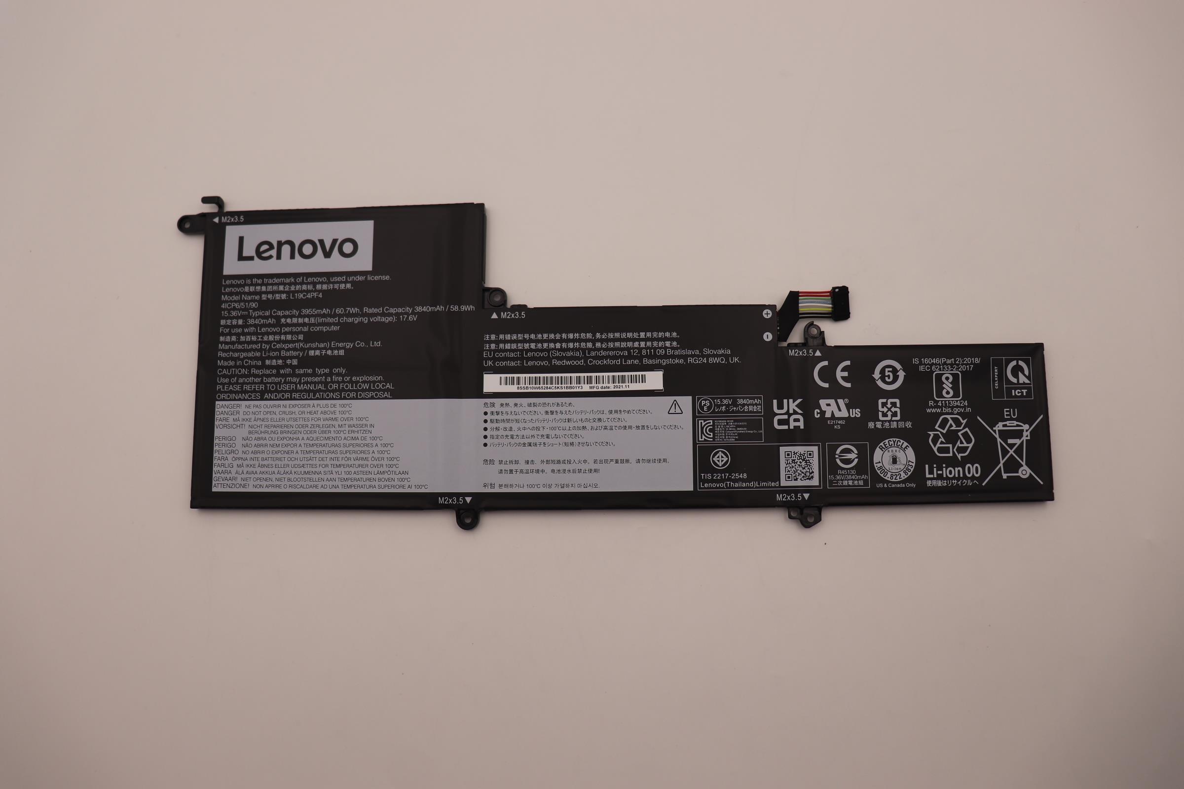 Baterie Laptop, Lenovo, Yoga Slim 7-14 5B10W65273, 5B10W65276, 5B10W65297, SB10W65282, SB10W65291, 4ICP6/51/90, L19D4PF4, L19M4PF4, L19C4PF4, 4ICP6/51/90, 15.36V, 3955mAh, 60.7Wh