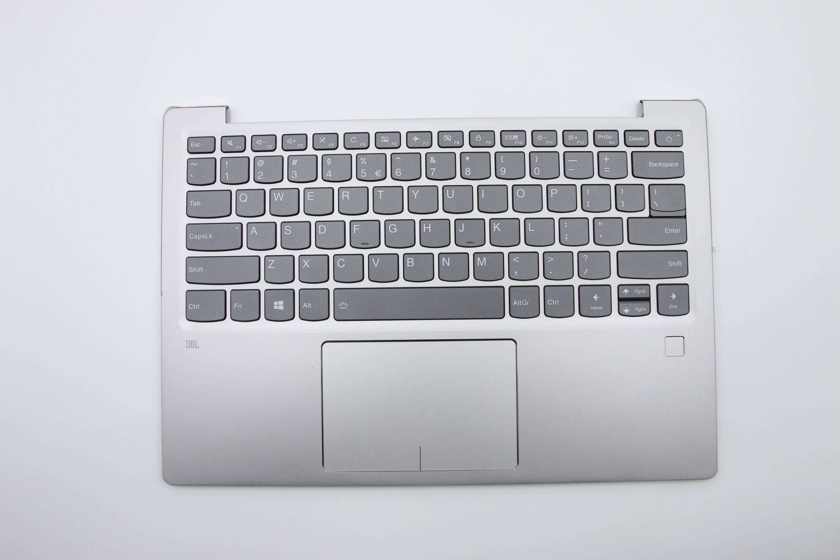 Carcasa superioara cu tastatura iluminata palmrest Laptop, Lenovo, IdeaPad 720S-13IKB Type 81A8, 81BV, 5CB0P18900, AM168000120, iluminata, argintie layout US