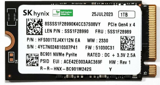 SSD 1TB SK Hynix Laptop, Lenovo, IdeaPad Pro 5 14APH8 Type 83AM, 5SS1F28989, SSS1F28990, M.2, format 2242, PCIe Gen4x4