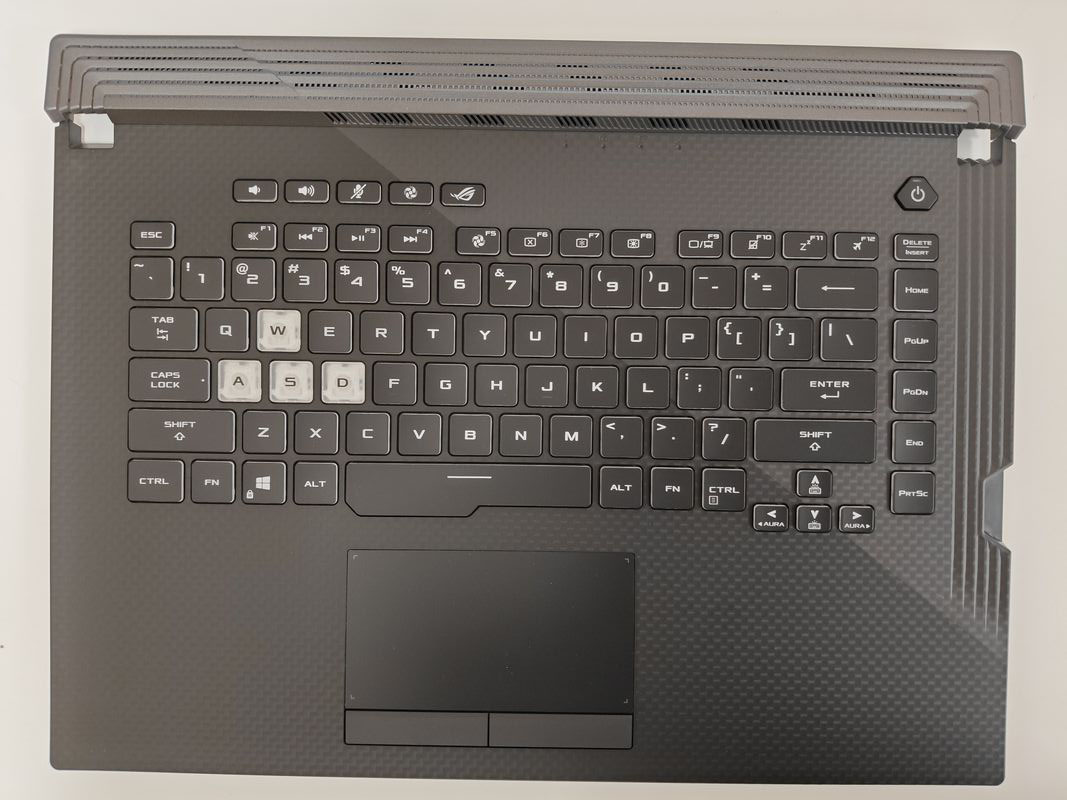 Carcasa superioara cu tastatura palmrest Laptop Gaming, Asus, ROG Strix G15 G531G, G531GU, 90NR01J1-R32US0, G531GU-1A, 13NR01N1AP0101, conector iluminare RGB 16 pini, conector touchpad 8 pini, layout US