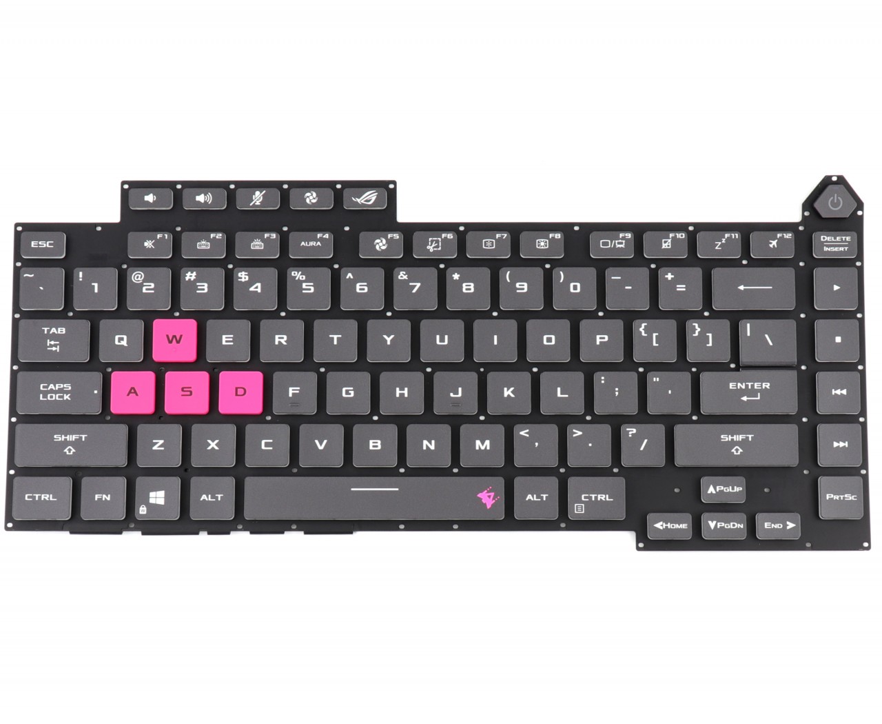 Tastatura Laptop Gaming, Asus, ROG Strix G15 GL543QE, PX513QC, iluminata, conector RGB 16 pini, gri si roz, layout US