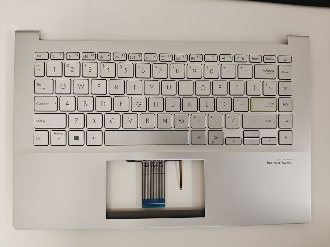 Carcasa superioara cu tastatura palmrest Laptop, Asus, VivoBook S14 X421E, X421EA, X421EAY, X421EP, X421EPY, X421EQ, X421EQY, X421F, X421FA, X421FF, X421FL, X421FP, X421FQ, 90NB0Q01-R31US, 39XKSTAJNJ0, iluminata, argintie, layout US