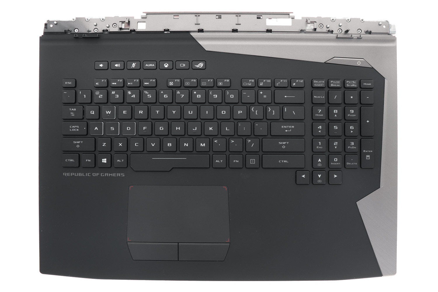 Carcasa superioara cu tastatura palmrest Laptop Gaming, Asus, ROG G703G, G703GI, G703GS, G703GX, G703GXR, G703V, G703VI, 90NR0HJ1-R31US0, 90NR0091-R31US0, 13NB0EU1P03X11, 13NB0EU0M07X11, iluminata, layout US