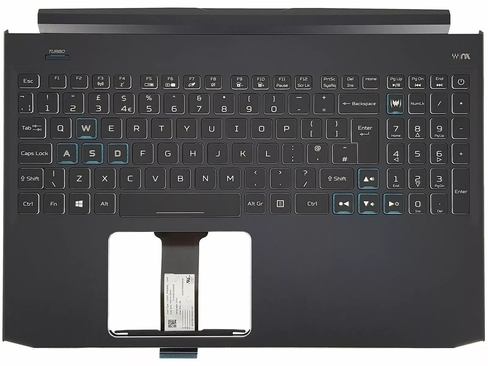 Carcasa superioara cu tastatura palmrest Laptop Gaming, Acer, Predator Helios 300 PH315-52, 6B.Q53N4.002, 6070B1601101, iluminata RGB, layout UK