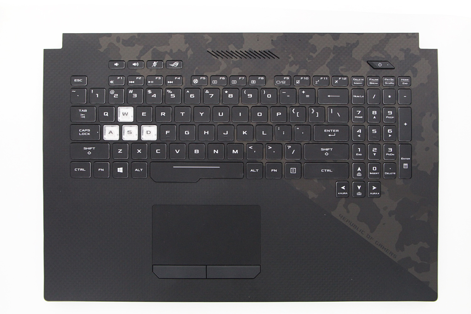 Carcasa superioara cu tastatura palmrest Laptop Gaming, Asus, ROG Strix SCAR II GL704G, GL704GM, GL704GS, GL704GV, GL704GW, 90NR00N1-R30290, 90NR01Y1-R30US0, 13N1-5BA0301, GL704GV-1A, iluminata, RGB, layout US