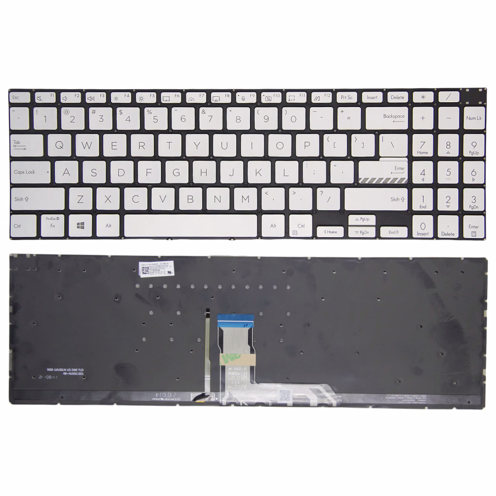 Tastatura Laptop, Asus, VivoBook Pro 15 K6500Z, K6500ZC, K6500ZE, K6500ZH, iluminata, argintie, layout US