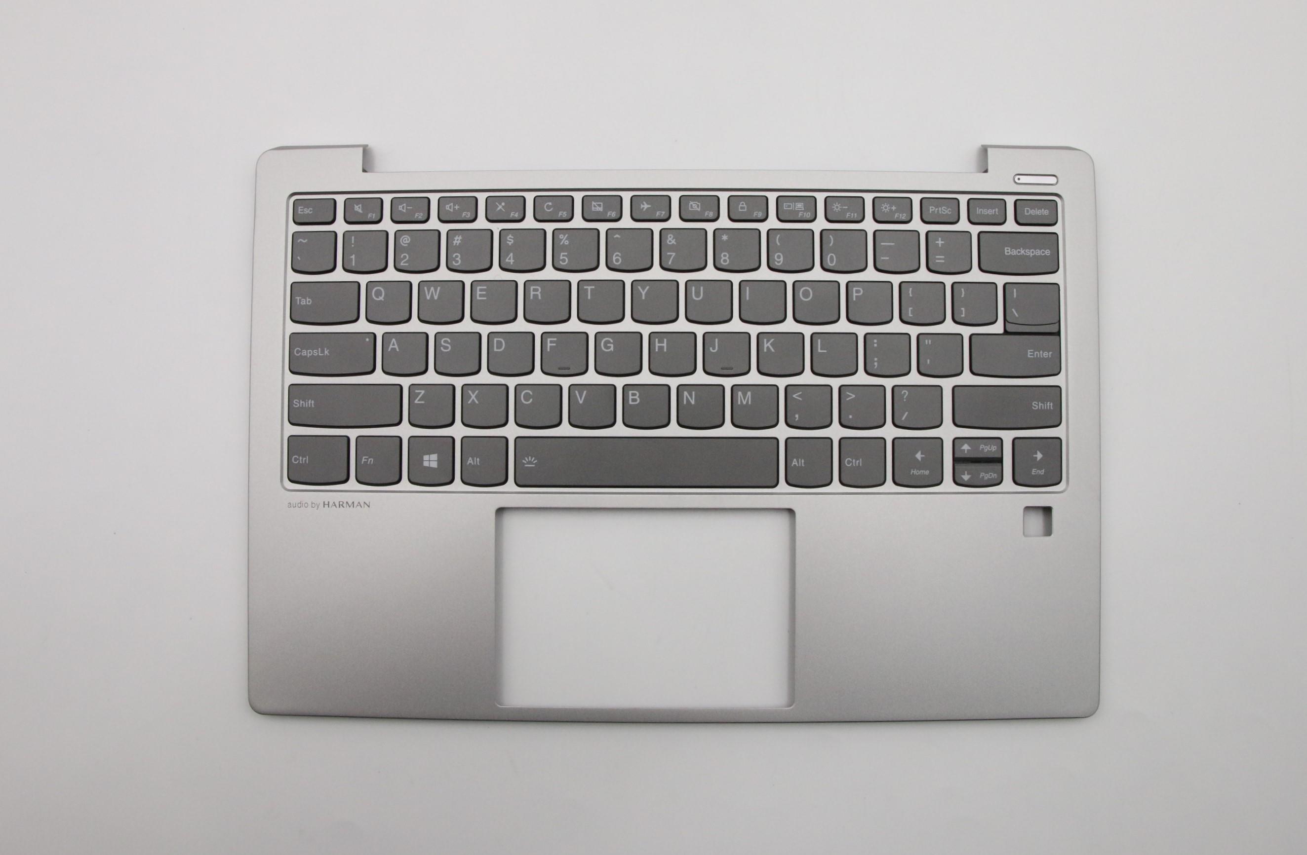 Carcasa superioara cu tastatura palmrest Laptop, Lenovo, IdeaPad S530-13IWL Type 81J7, 5CB0S16086, AM2D5000940, cu slot fingerprint, iluminata, argintie, layout US