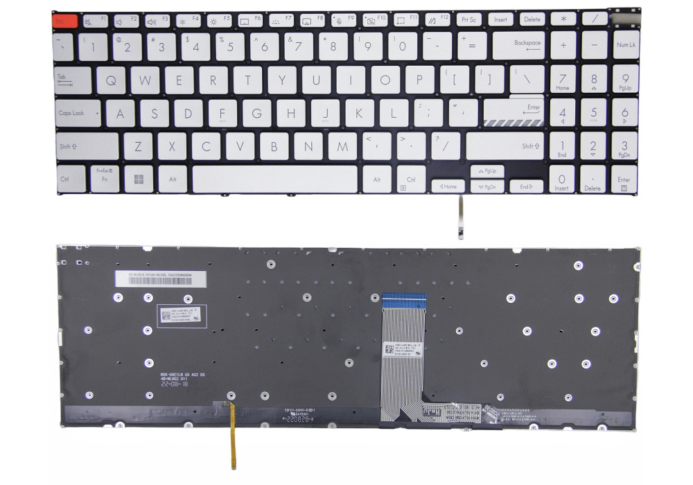 Tastatura Laptop, Asus, VivoBook Pro 16X M7600Q, M7600QA, M7600QC, M7600QE, M7600R, M7600RE, iluminata, argintie, layout US