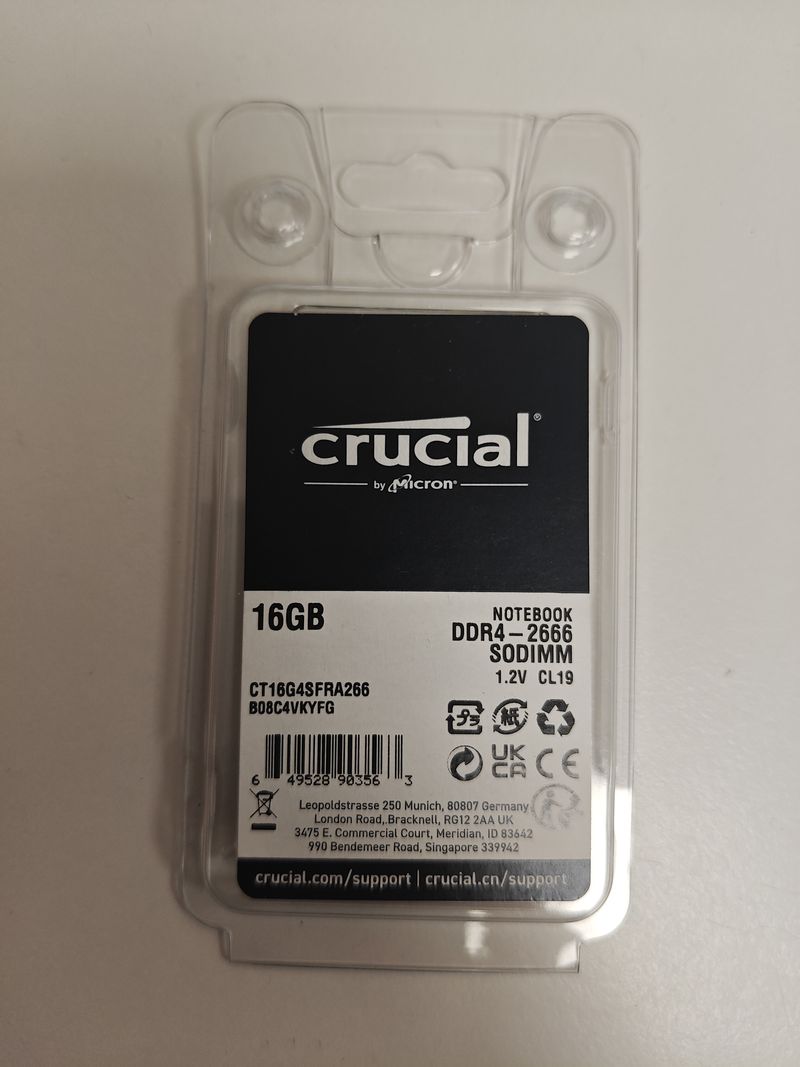 Memorie Laptop NoteBook Crucial, 16GB, DDR4, 2666Mhz, PC4-21300, Sodimm 260 Pin, 1.2V, CL19, CT16G4SFRA266