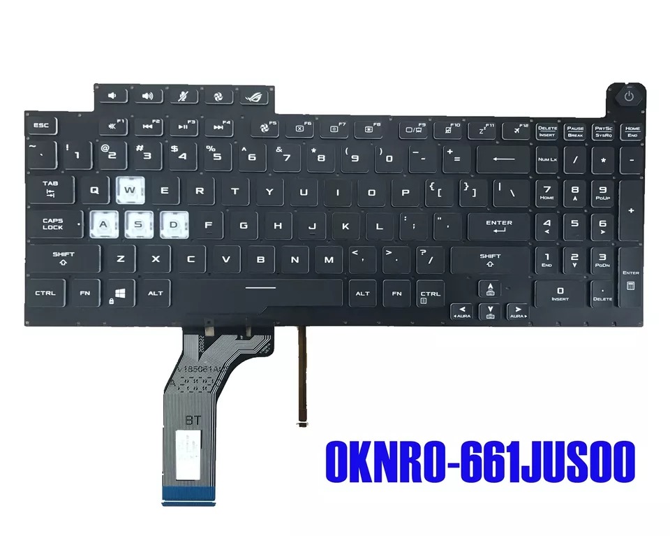 Tastatura Laptop Gaming, Asus, ROG Strix G17 G712L, G712LW, iluminata, RGB, 8 pini, neagra, layout US
