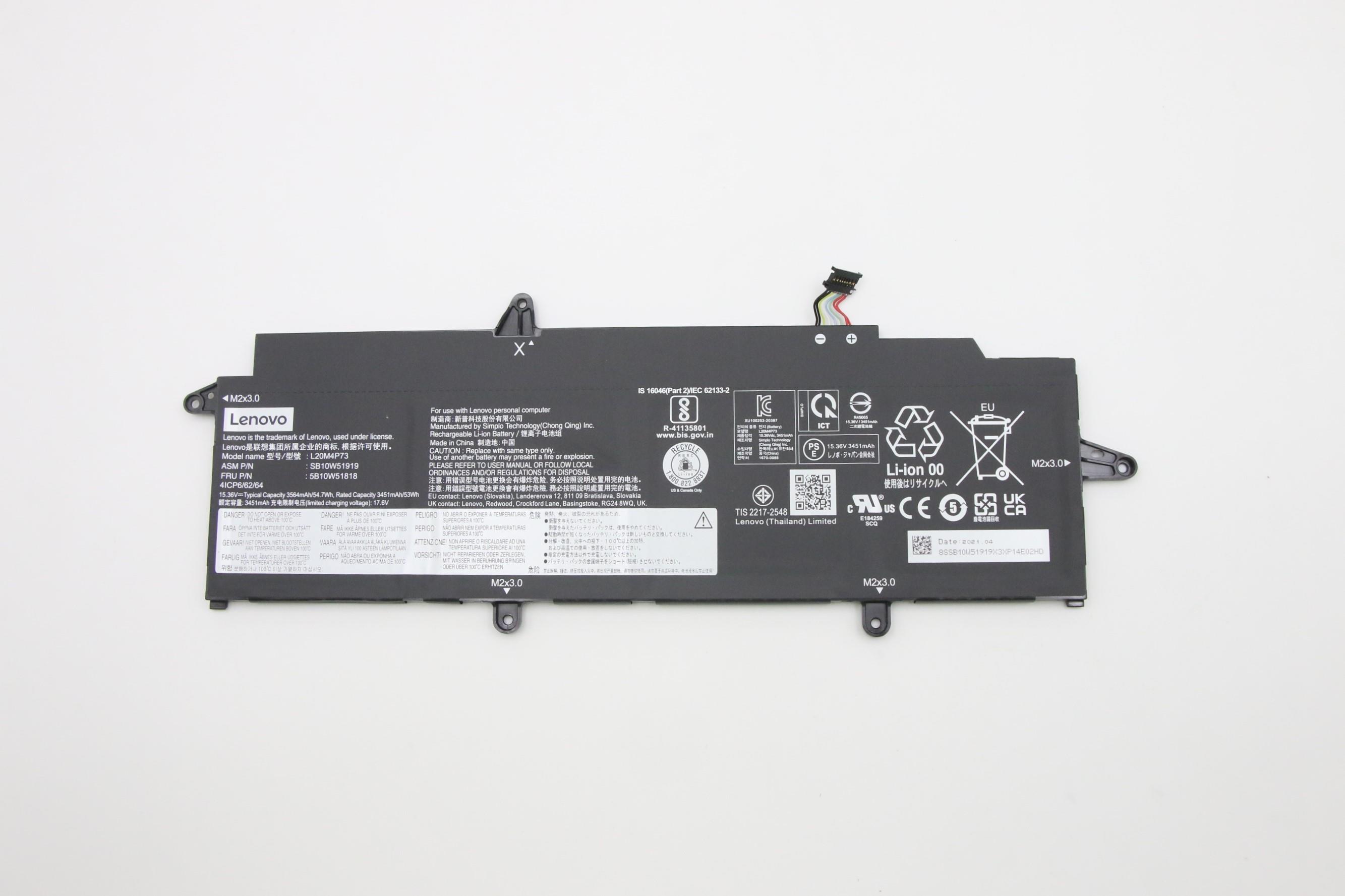 Baterie Laptop, Lenovo, ThinkPad X13 Gen 3 Type 21BN, 21BQ, 21CM, 21CN, 5B10W51818, 4ICP6/62/64, L20M4P73, 15.36V, 3451mAh, 54.7Wh