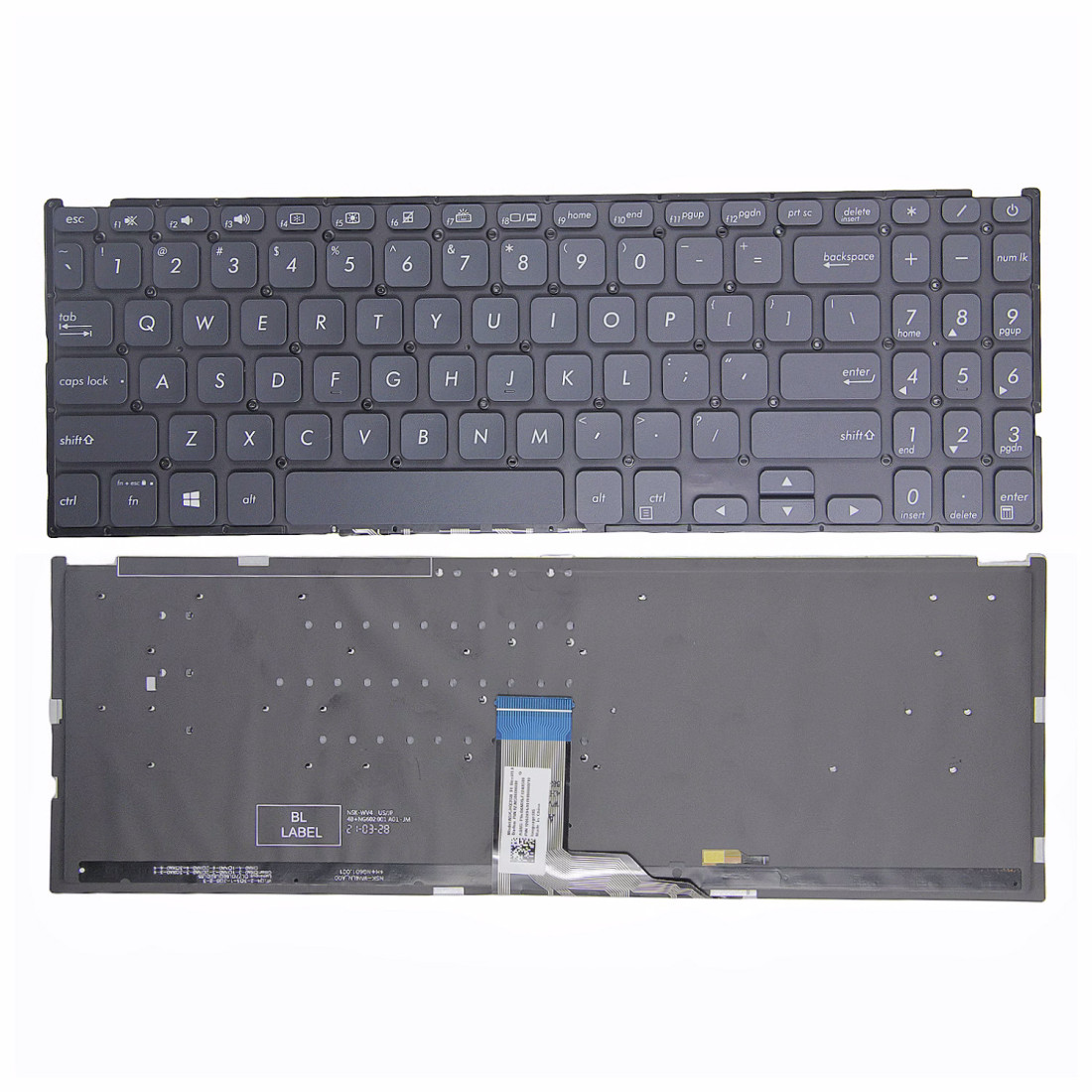 Tastatura Laptop, Asus, VivoBook 15 P1504D, P1504DA, P1504F, P1504FA, P1504J, P1504JA, P1504U, P1504UA, iluminata, neagra, layout US