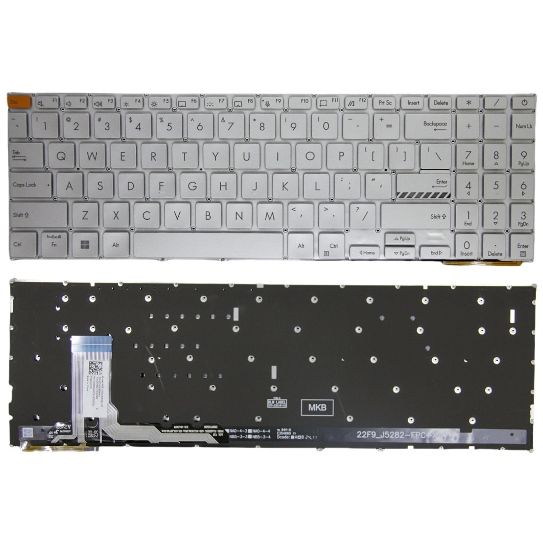 Tastatura Laptop, Asus, VivoBook Go 15 L1504F, L1504FA, L1504G, L1504GA, iluminata, argintie, layout US