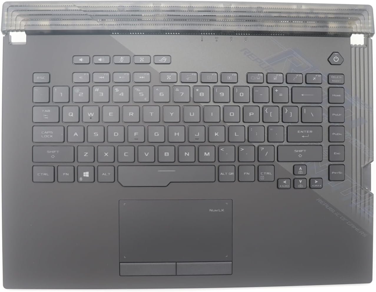 Carcasa superioara cu tastatura palmrest Laptop Gaming, Asus, ROG Strix Scar 15 G532L, G532LV, G532LW, G532LWS, 90NR02T1-R32US0, 6051B1401301, G532LWS-1A, iluminata RGB, layout US