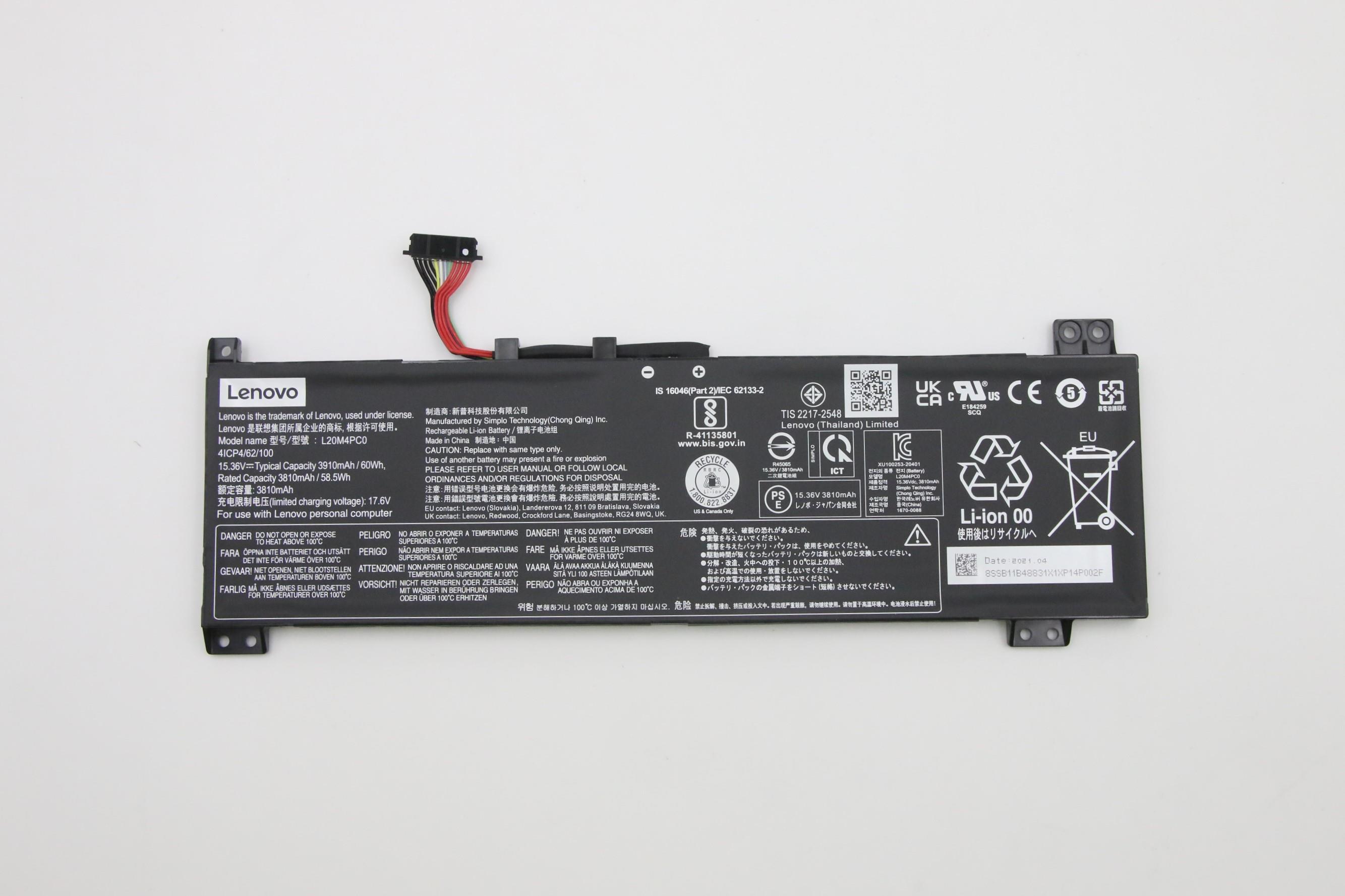 Baterie Laptop, Lenovo, 5B11B48816, 5B11B48817, 5B11B48819, 5B11B48827, 4ICP6/62/100, L20M4PC0, L20C4PC0, L20D4PC0, 15.36V, 3810mAh, 60Wh