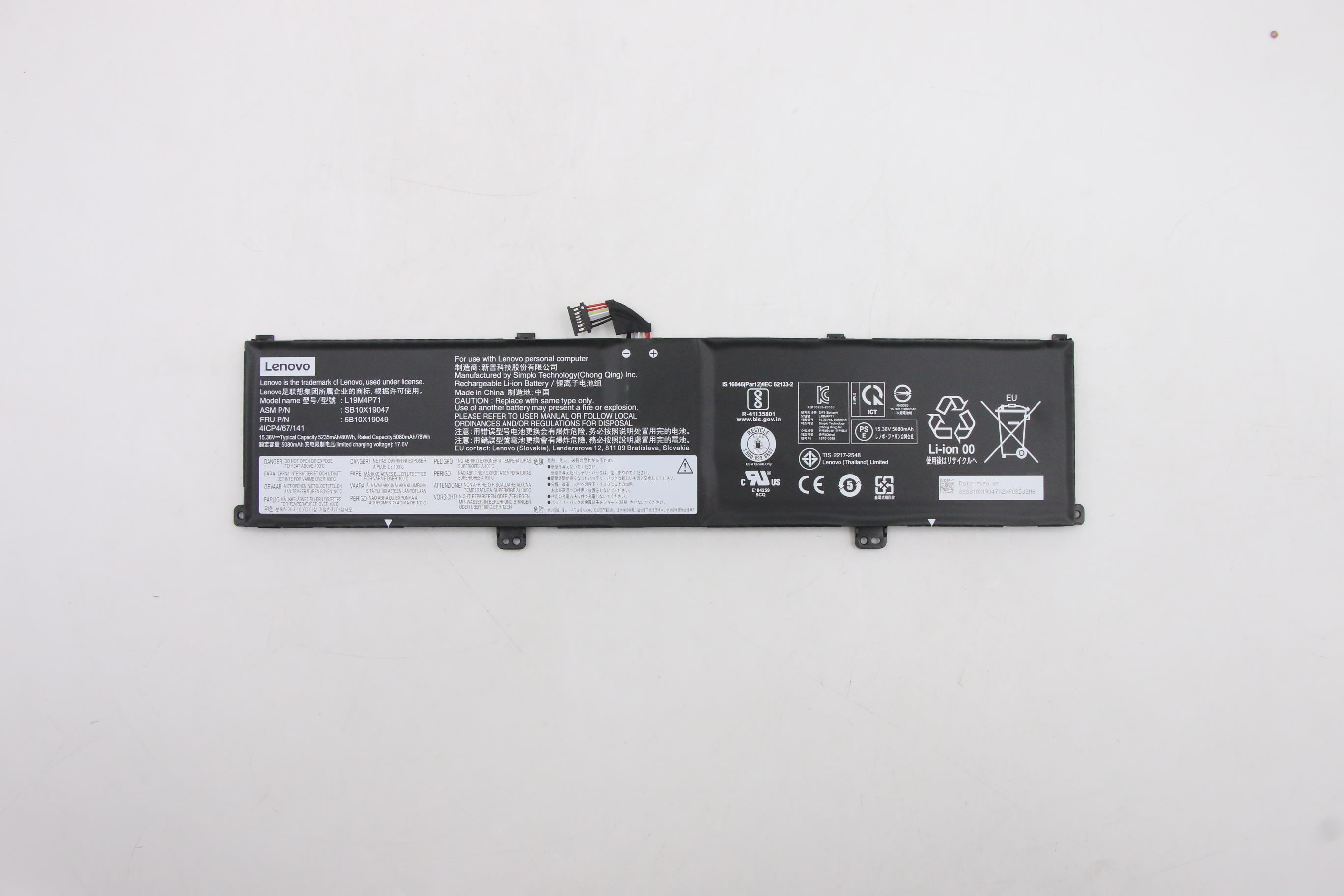 Baterie Laptop, Lenovo, ThinkPad 5B10X19047, 5B10X19048, 5B10X19049, 5B10X19050, 4ICP4/67/140, L19M4P71, L19C4P71, 15.36V, 5080mAh, 80Wh