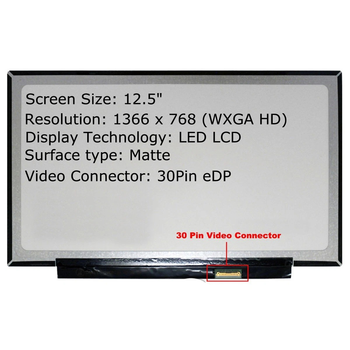 Display Laptop, BOE, NT125WHM-N43, 12.5 inch, slim, HD, 1366x768, 30 pini