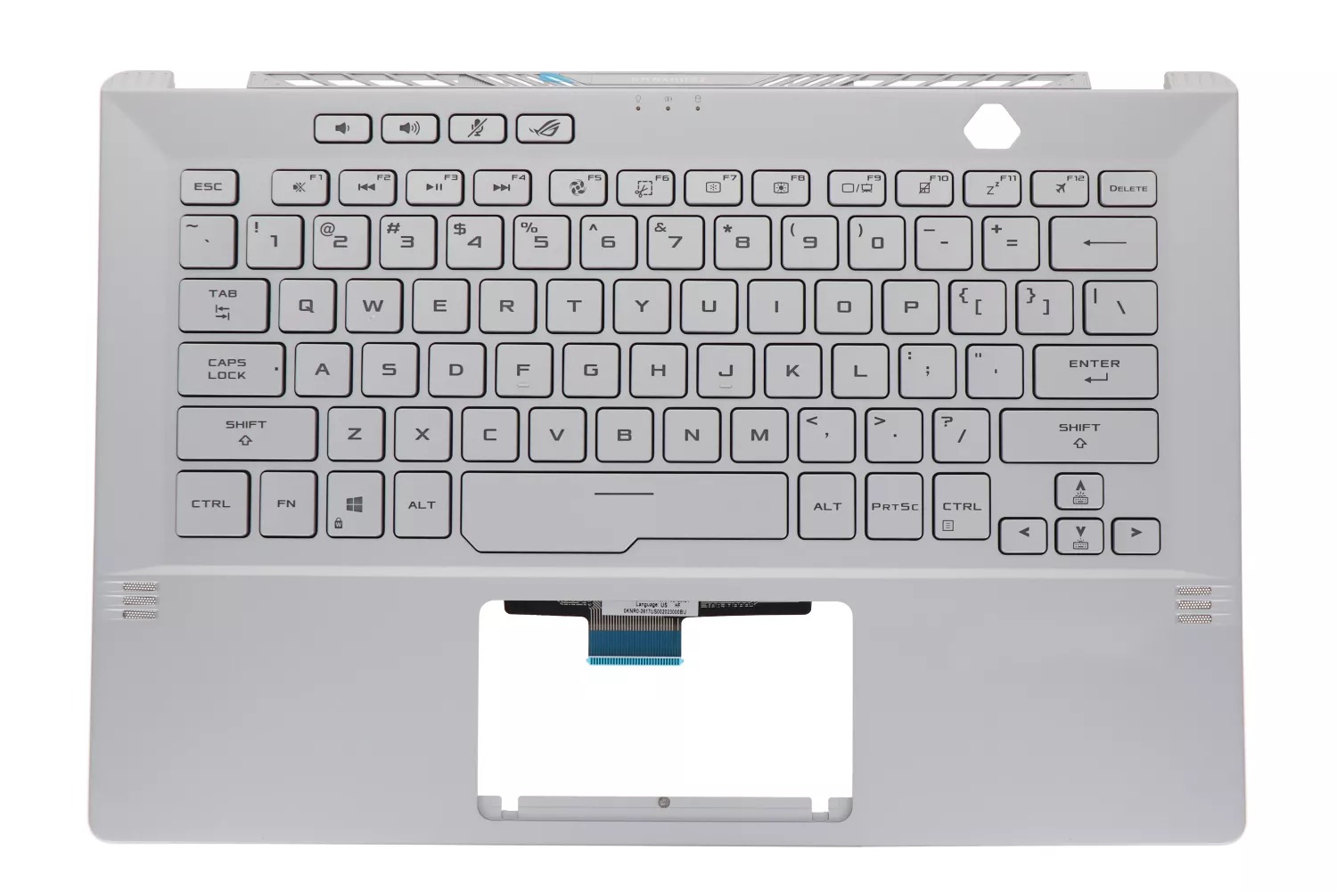 Carcasa superioara cu tastatura palmrest Asus, ROG Zephyrus G14 GA401I, GA401IH, GA401IHR, GA401II, GA401IU, GA401IV, 90NR03F2-R31US2, 6053B1788221, GA401IV-1D, iluminata, argintie, layout US