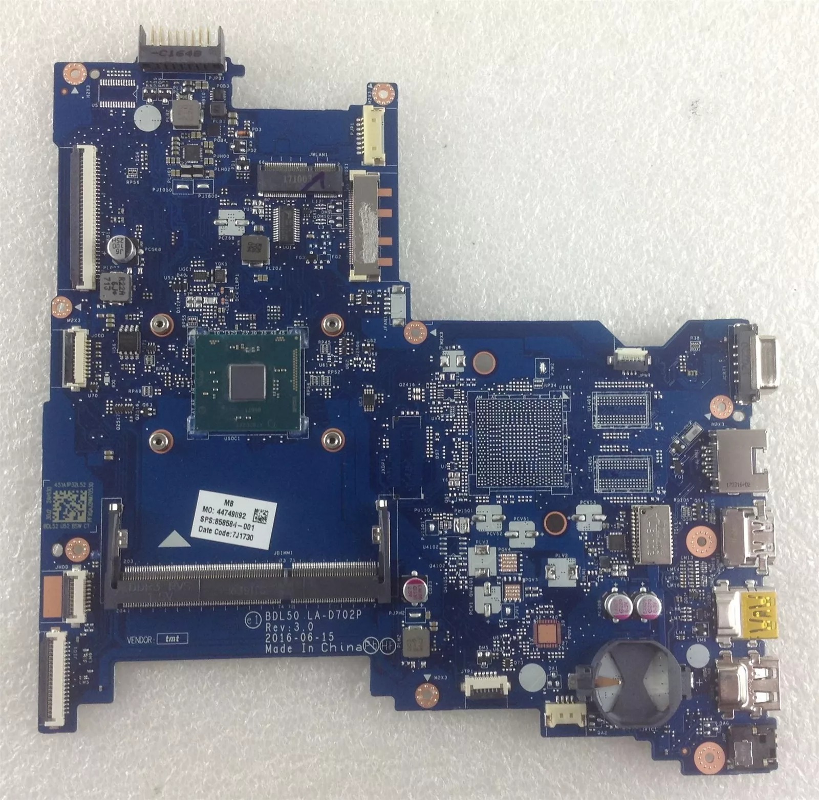 Placa de baza HP 250 G5, 250 G6, Intel Pentium N3710, UMA, 858584-001, 858584-501, 858581-001, 858581-601, BDL50 LA-D702P, Rev: 1.0