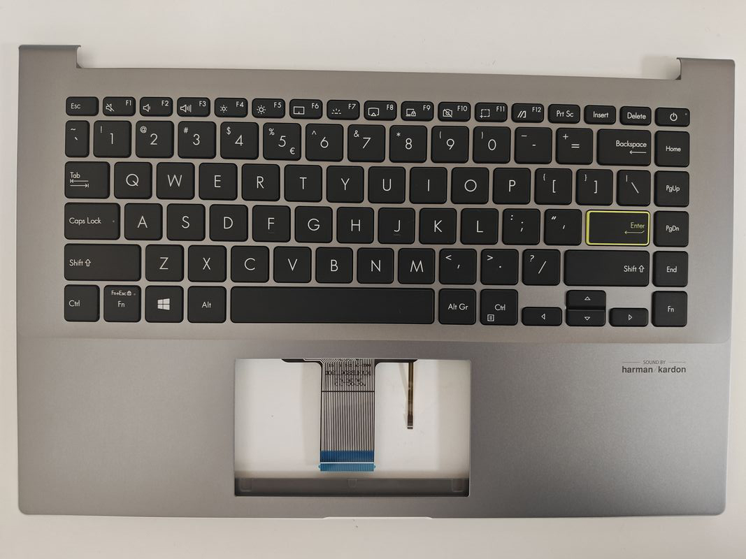 Carcasa superioara cu tastatura palmrest Laptop, Asus, VivoBook 14 X421F, 90NB0PZ4-R30UI0, 90NB0PZ4-R30US0, 39XKSTAJN60, 13NB0Q01P04, X421FL-8G, iluminata, gri inchis, layout US