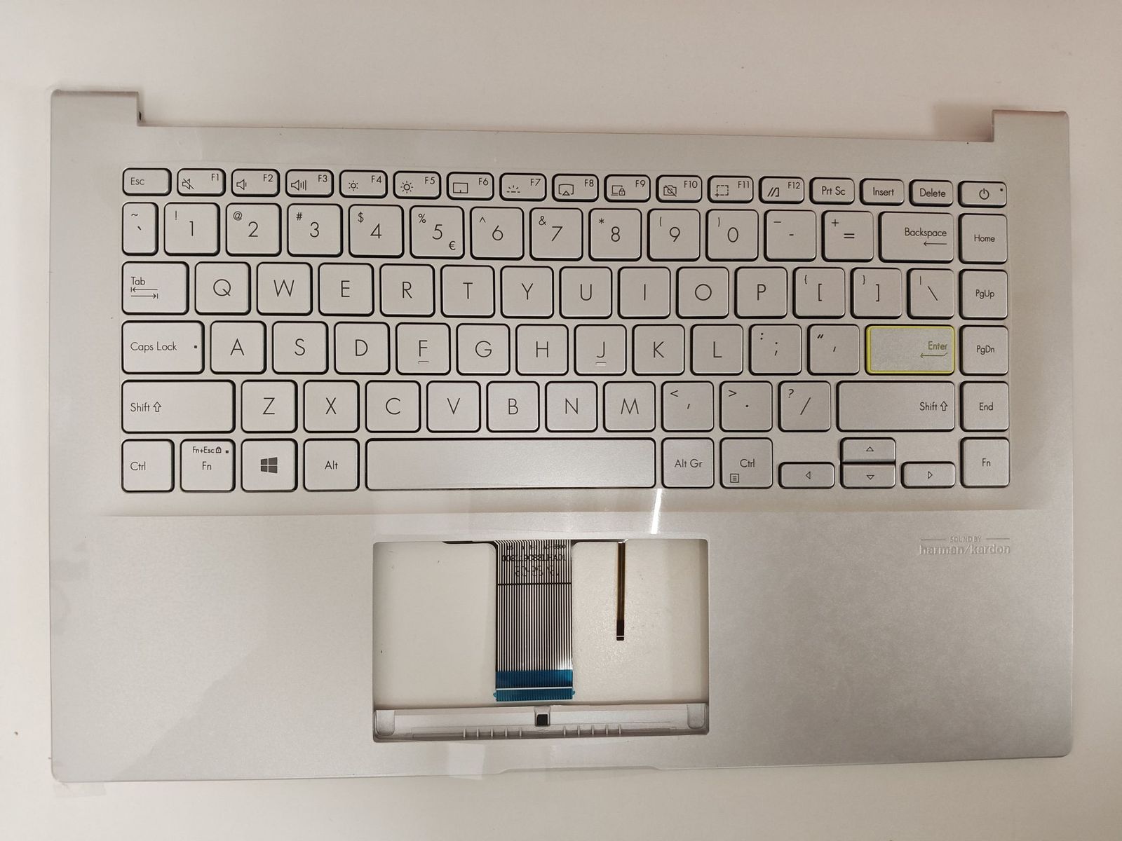 Carcasa superioara cu tastatura palmrest Laptop, Asus, VivoBook 14 90NB0Q08-R31UI0, 90NB0Q08-R31US0, 13NB0Q00M14011, 39XKSTAJN90, X421FAY-1W, iluminata, argintie, layout US