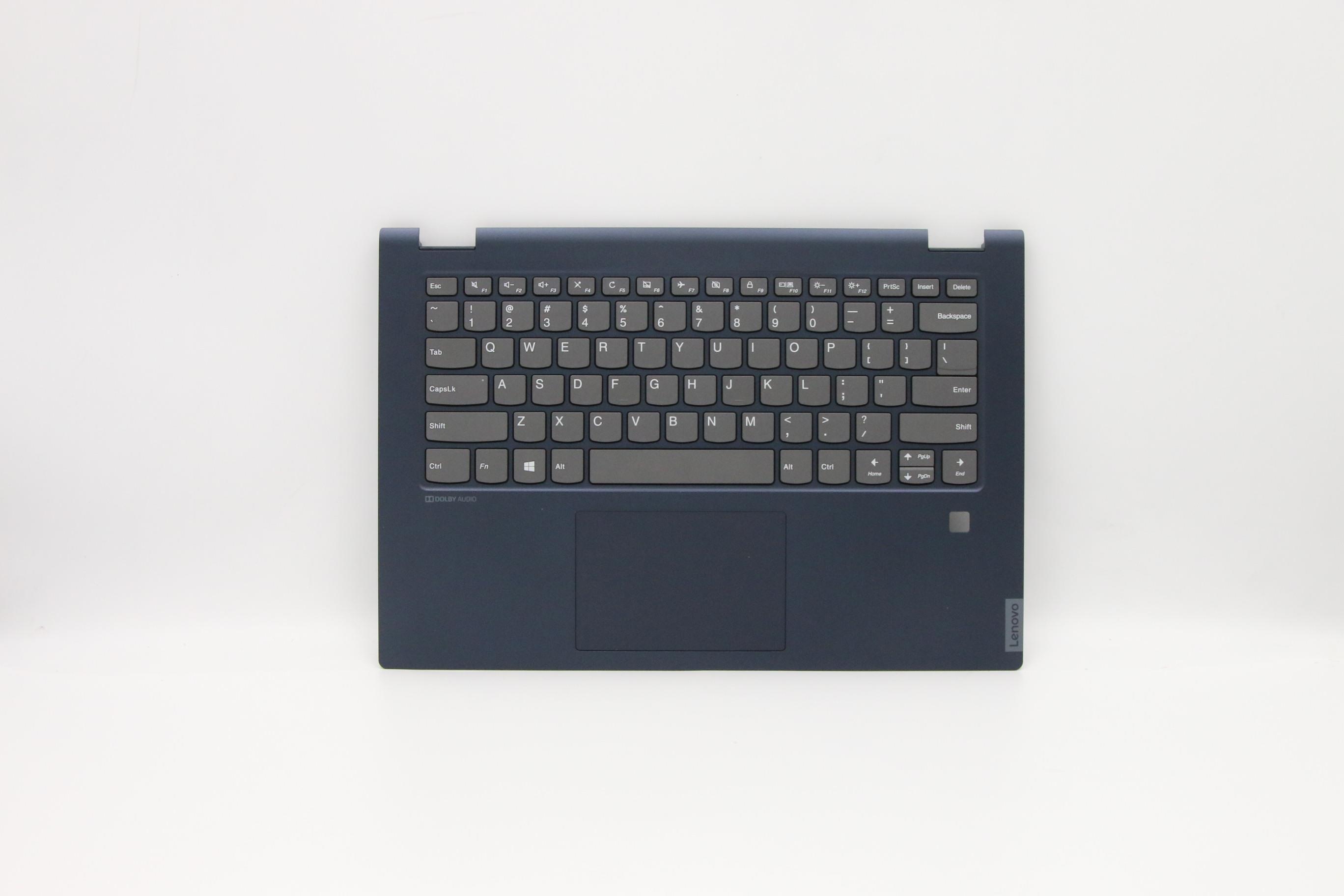 Carcasa superioara cu tastatura palmrest Laptop, Lenovo, IdeaPad C340-14API Type 81N6, 5CB0U42364, AP2GA000C20, ET2GA000100, cu slot fingerprint, iluminata, albastra, layout US