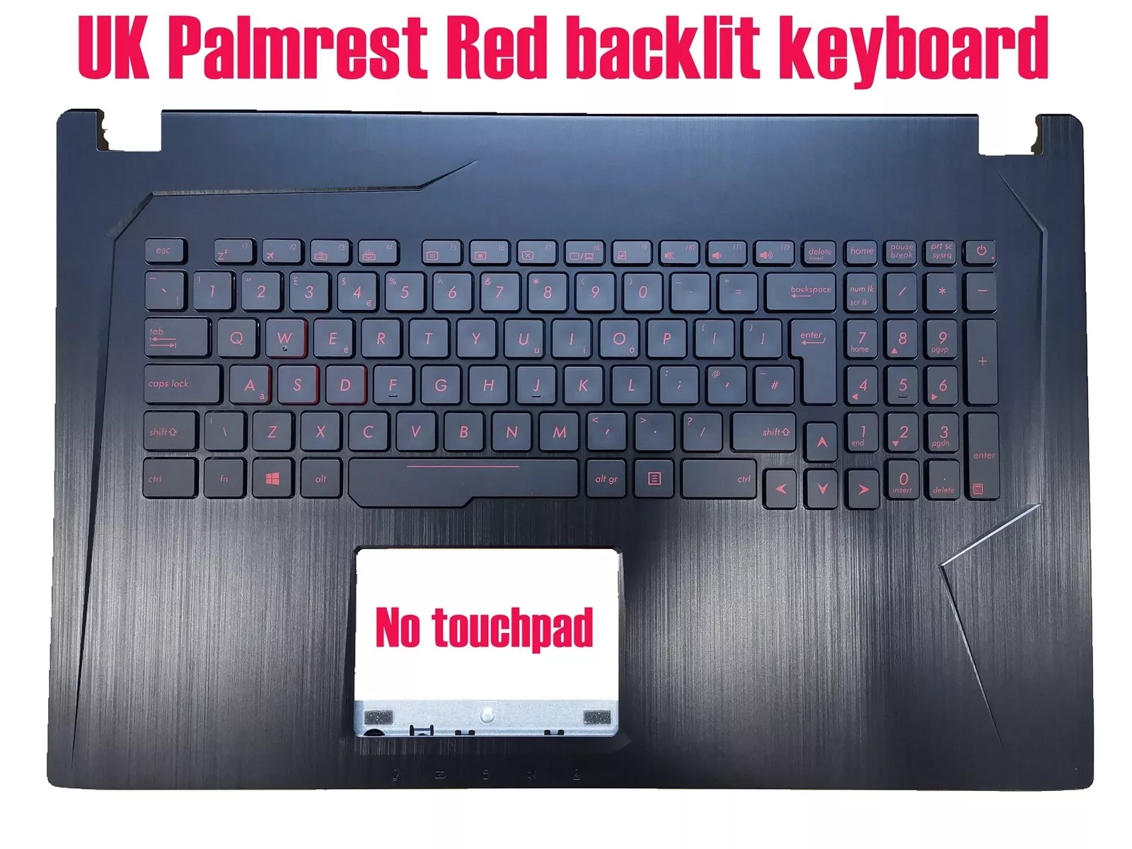 Carcasa superioara cu tastatura palmrest Laptop, Asus, ROG GL753V, GL753V, GL753VE, GL753VD, 90NB0DM3-R31UK1, 13N1-0XA0911, 13N1-0XP0511, GL753VD-2B, iluminata, rosie, layout UK