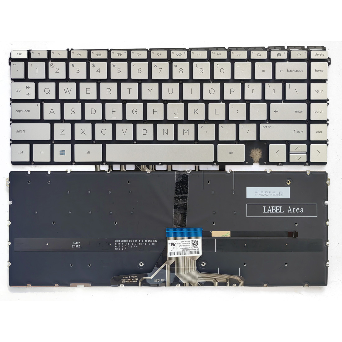 Tastatura Laptop 2-in-1, HP, Spectre X360 16-F, 16T-F, TPN-C154, iluminata, argintie, layout US