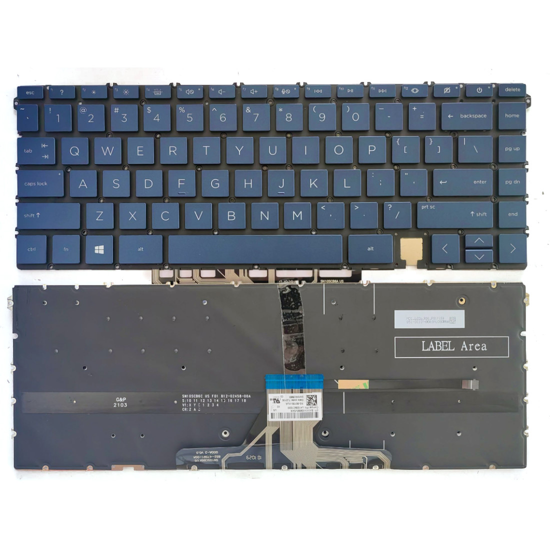 Tastatura Laptop 2-in-1, HP, Spectre X360 16-F, 16T-F, TPN-C154, M83485-001, iluminata, albastra, layout US
