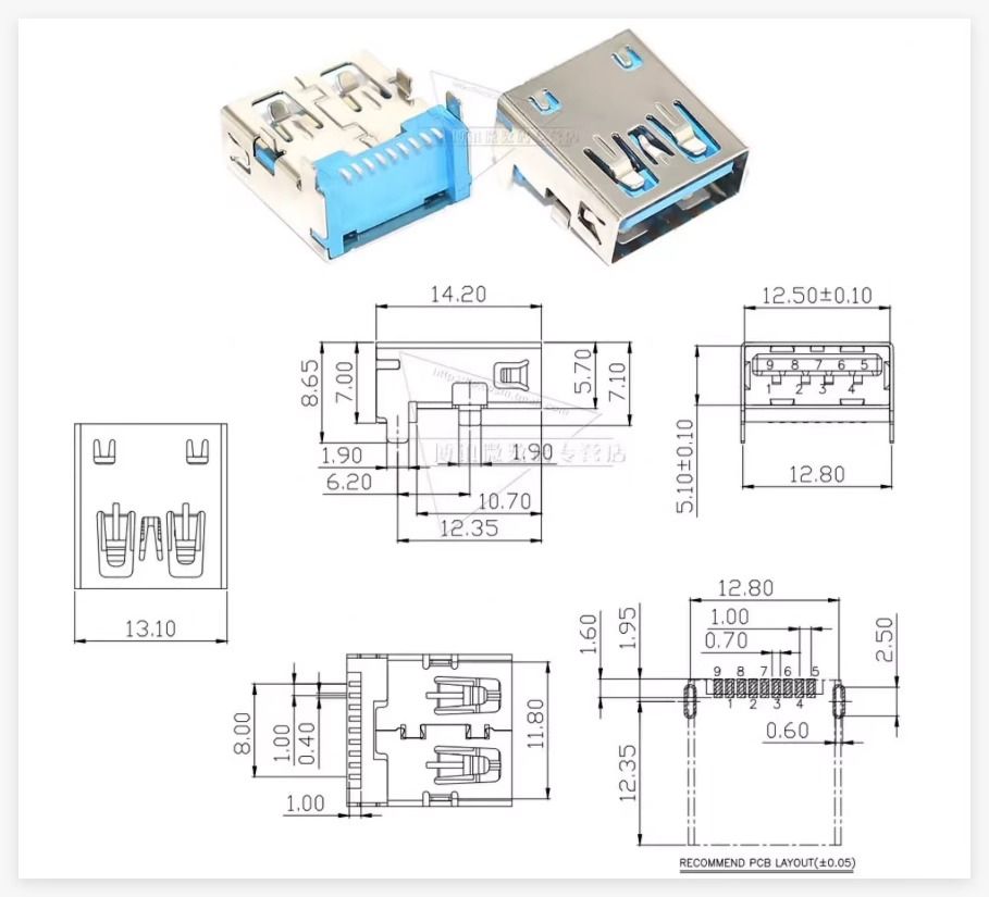 Mufa USB 3.0 Laptop, Getac B300, S410, 9 pini