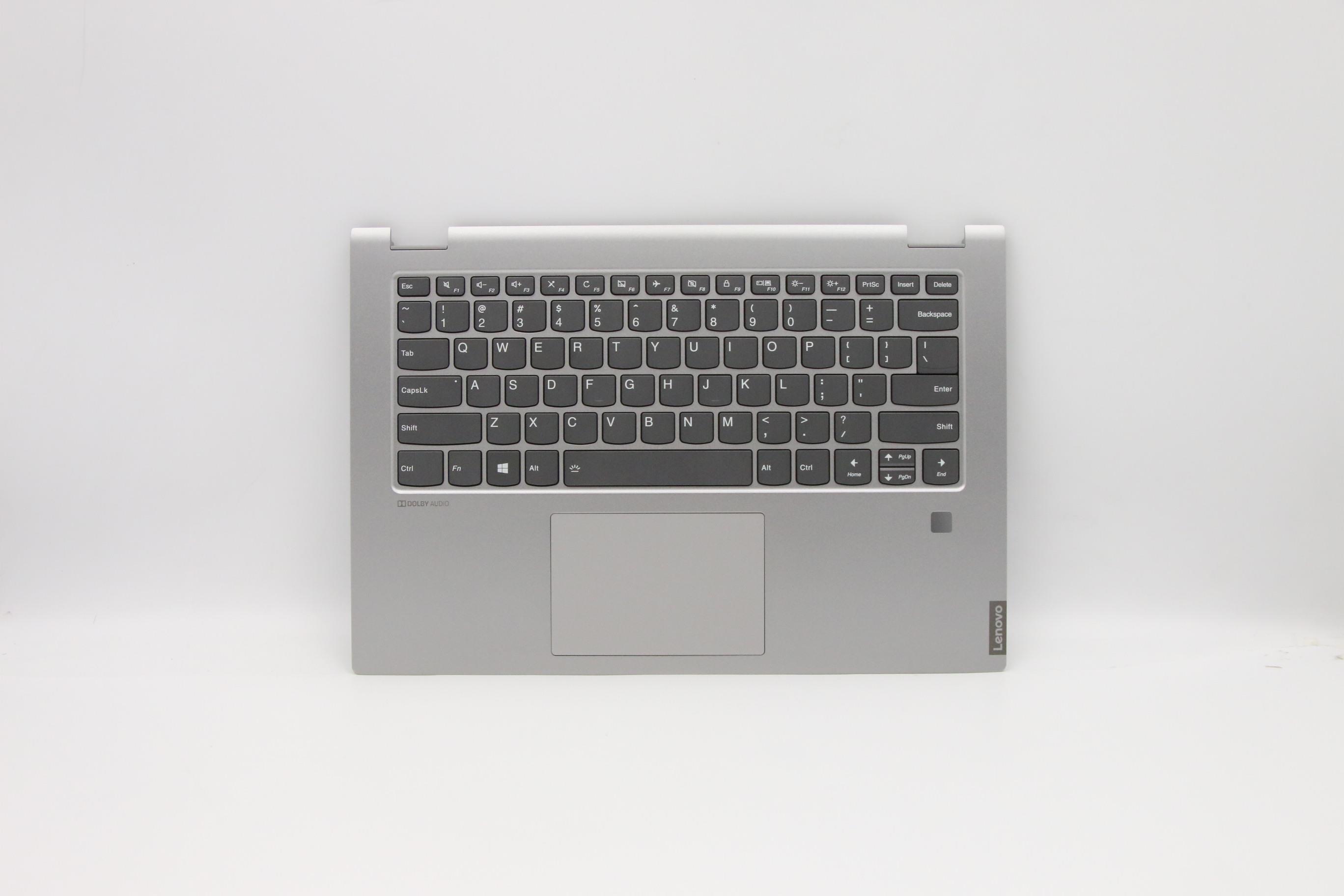 Carcasa superioara cu tastatura palmrest Laptop, Lenovo, IdeaPad C340-14API Type 81N6, 5CB0U42110, AM2GA000810, cu slot fingerprint, iluminata, argintie, layout US