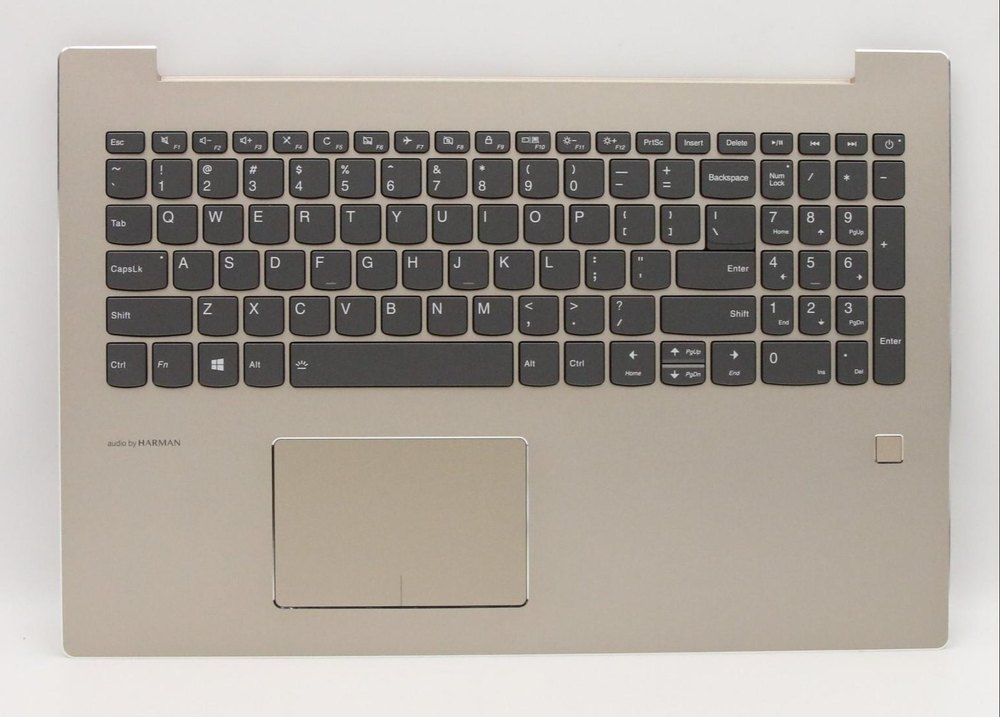 Carcasa superioara cu tastatura palmrest Laptop, Lenovo, IdeaPad 520-15IKB Type 80YL, 81BF, 5CB0N98578, AM14K000310, iluminata, cu fingerprint, aurie, layout US