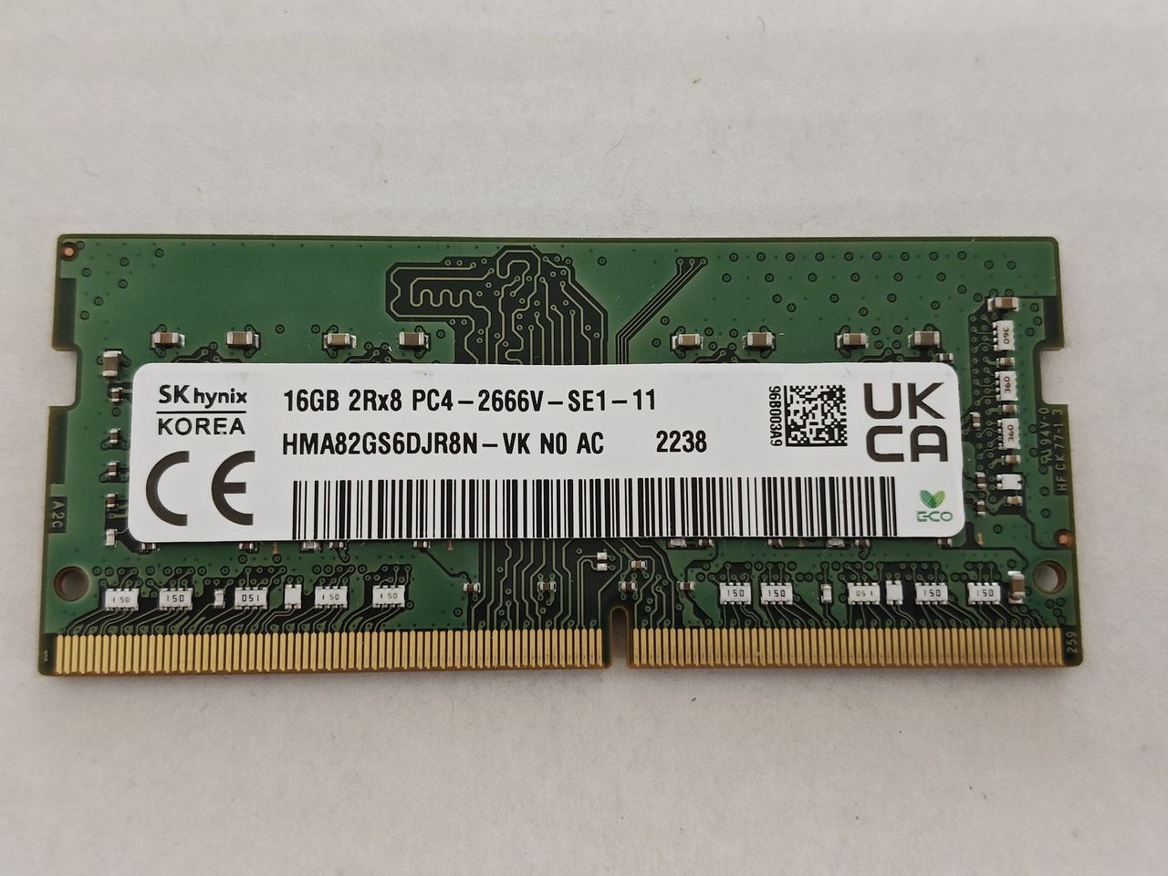 Memorie ram Laptop SK Hynix 16GB, DDR4, 2Rx8, PC4-2666V, 2666Mhz, HMA82GS6DJR8N-VK, PC4-21300, CL19, Non-ECC, sodimm, 260 pini