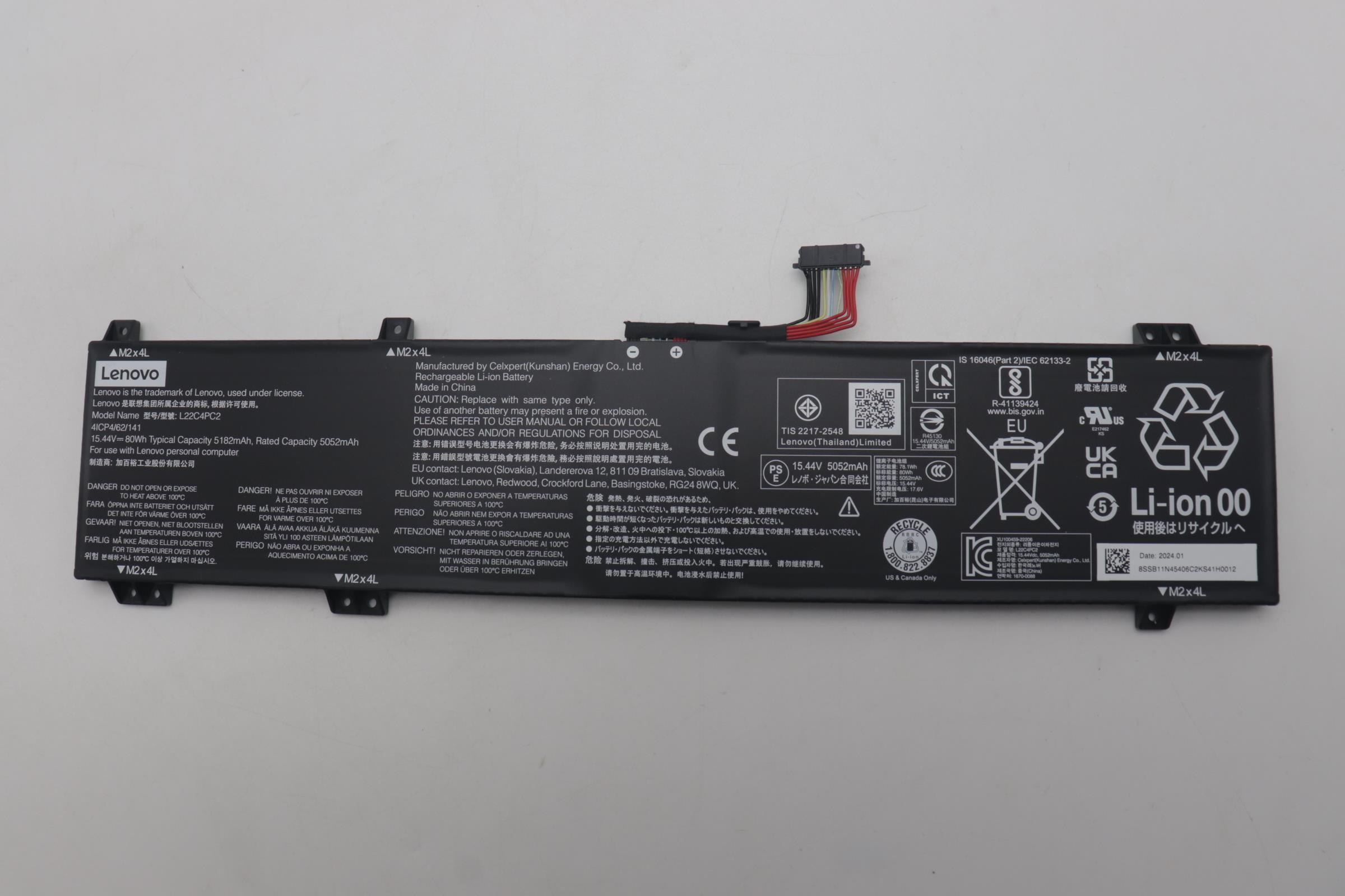 Baterie Laptop, Lenovo, 5B11N45429, 5B11N45430, 5B11N45432, 5B11N45435, 5B11K38740, 5B11K38743, 5B11K38744, 5B11K38745, L22D4PC2, L22B4PC2, 4ICP4/62/141, L22C4PC2, 5052mAh, 80Wh