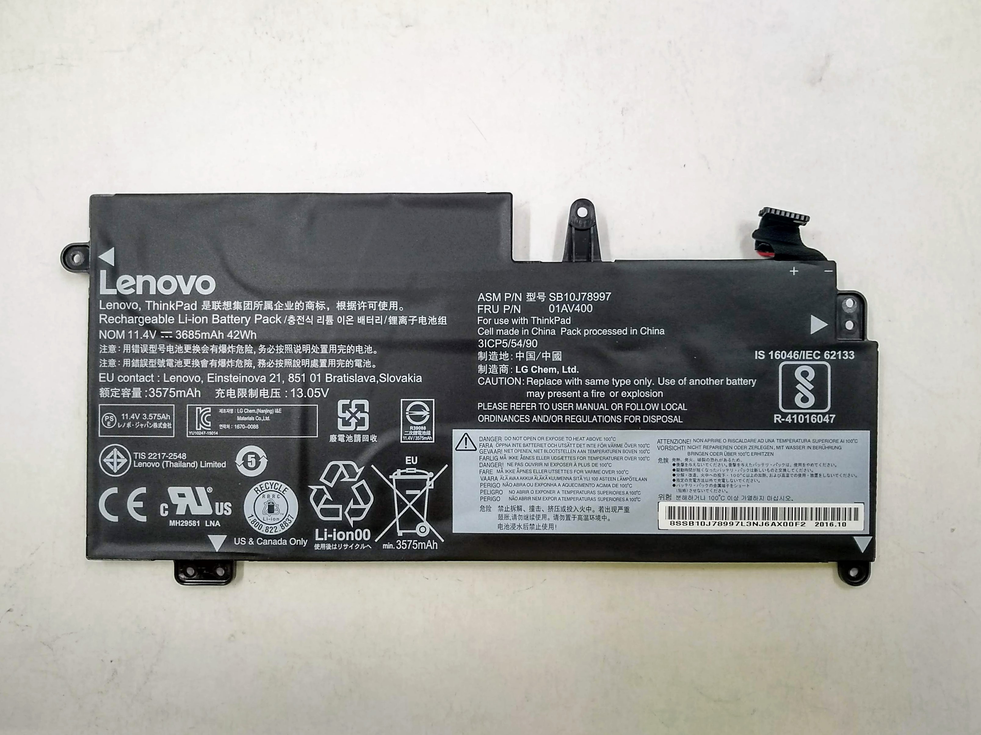 Baterie Laptop, Lenovo, ThinkPad 01AV400, 01AV401, 01AV402, 01AV435, 01AV436, 01AV437, 5B10J78998, 5B10J78999, SB10K97593, SB10K97594, 11.4V, 3575mAh, 42Wh