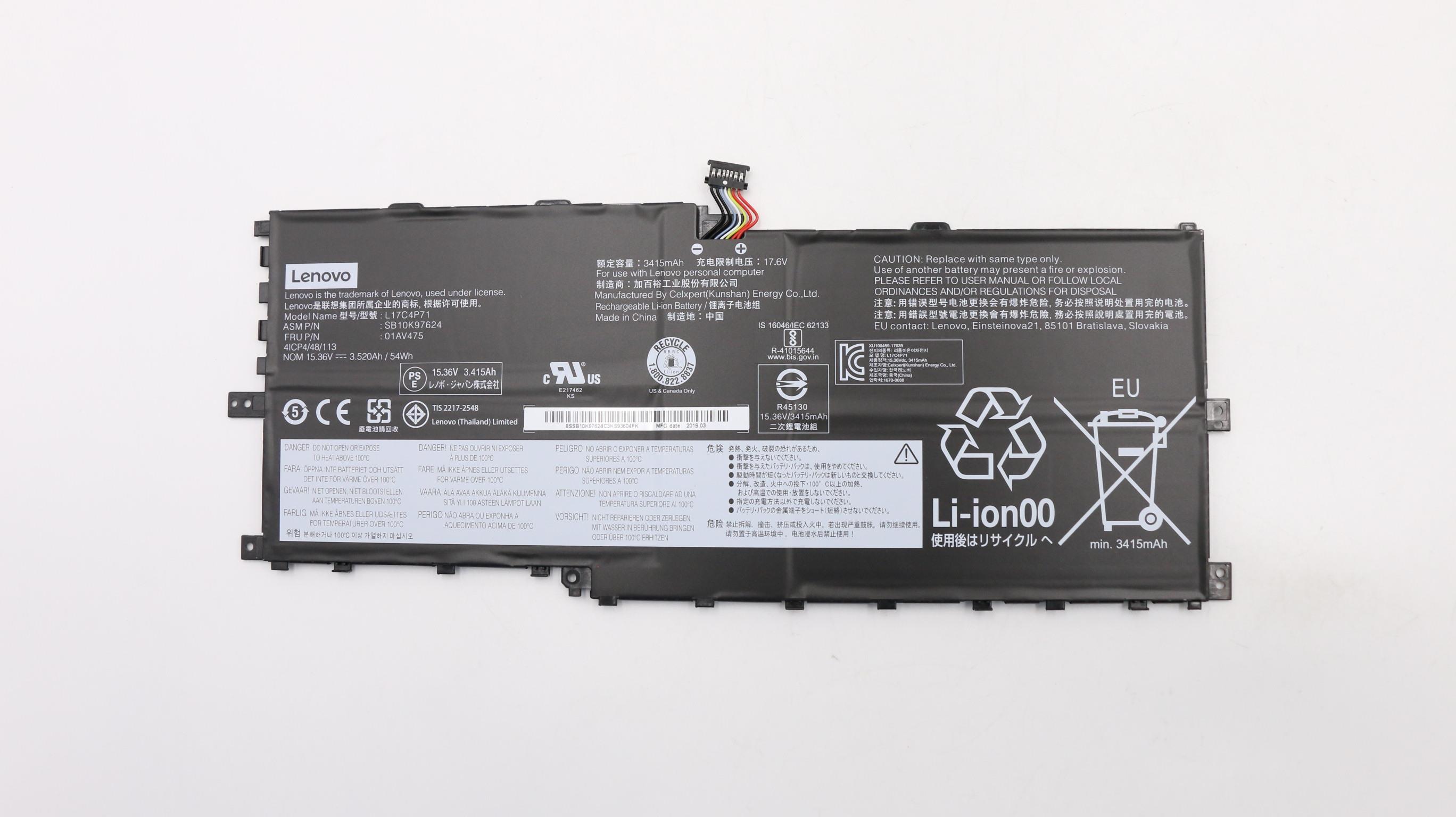 Baterie Laptop, Lenovo, ThinkPad X1 Yoga 3rd Gen Type 20LD, 20LE, 20LF, 20LG, L17C4P71, L17M4P71, L17M4P73, SB10K97624, SB10K97623, SB10K97638, 02DL003, 01AV474, 01AV475, 01AV499, 15.36V, 3520mAh, 54Wh