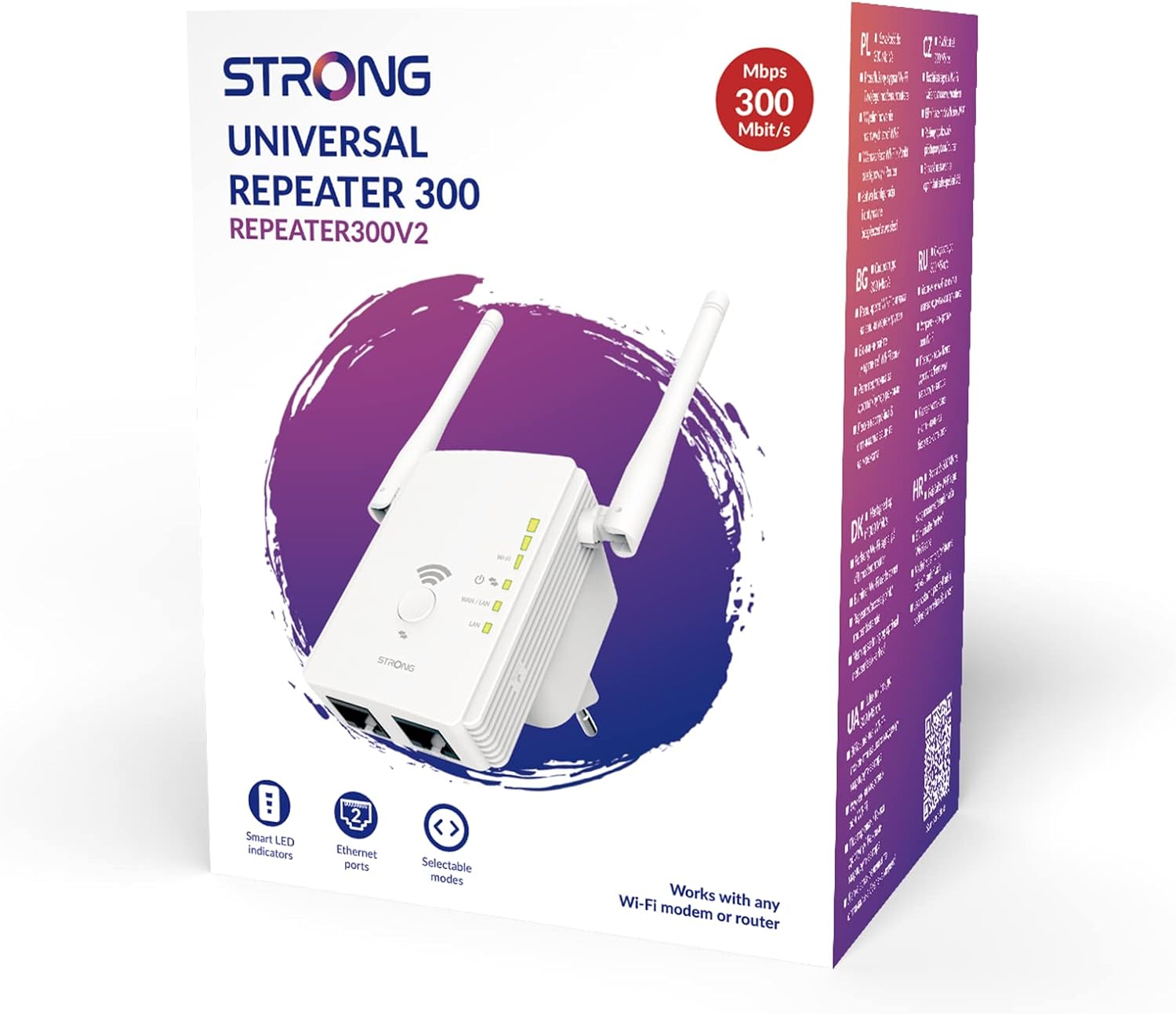 Repetor Wifi pentru acasa si la birou, Extender si punct de acces fara fir, Viteza de 300 Mbps, Porturi LAN si Port WLAN, 2 antene, Potrivit pentru toate dispozitivele Wi-Fi, Alb