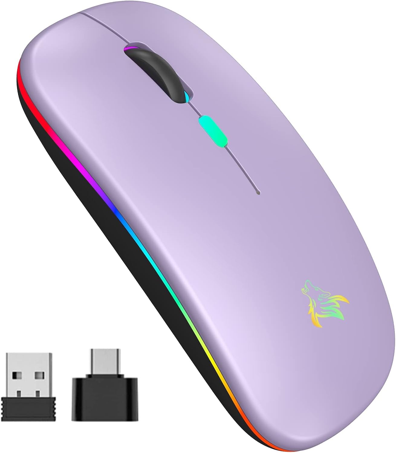 Mouse Wireless TQQ, 2.4Ghz USB, Bluetooth, urmarire optica 1600 DPI, Mouse LED reîncărcabil cu mod dublu pentru Laptop, PC, iOS, Android, iPad, Windows