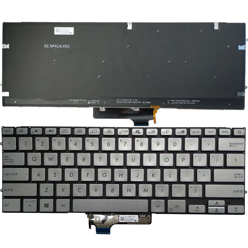 Tastatura Laptop, Asus, VivoBook  S14 S431F, S431FA, S431FL, iluminata, argintie, layout US